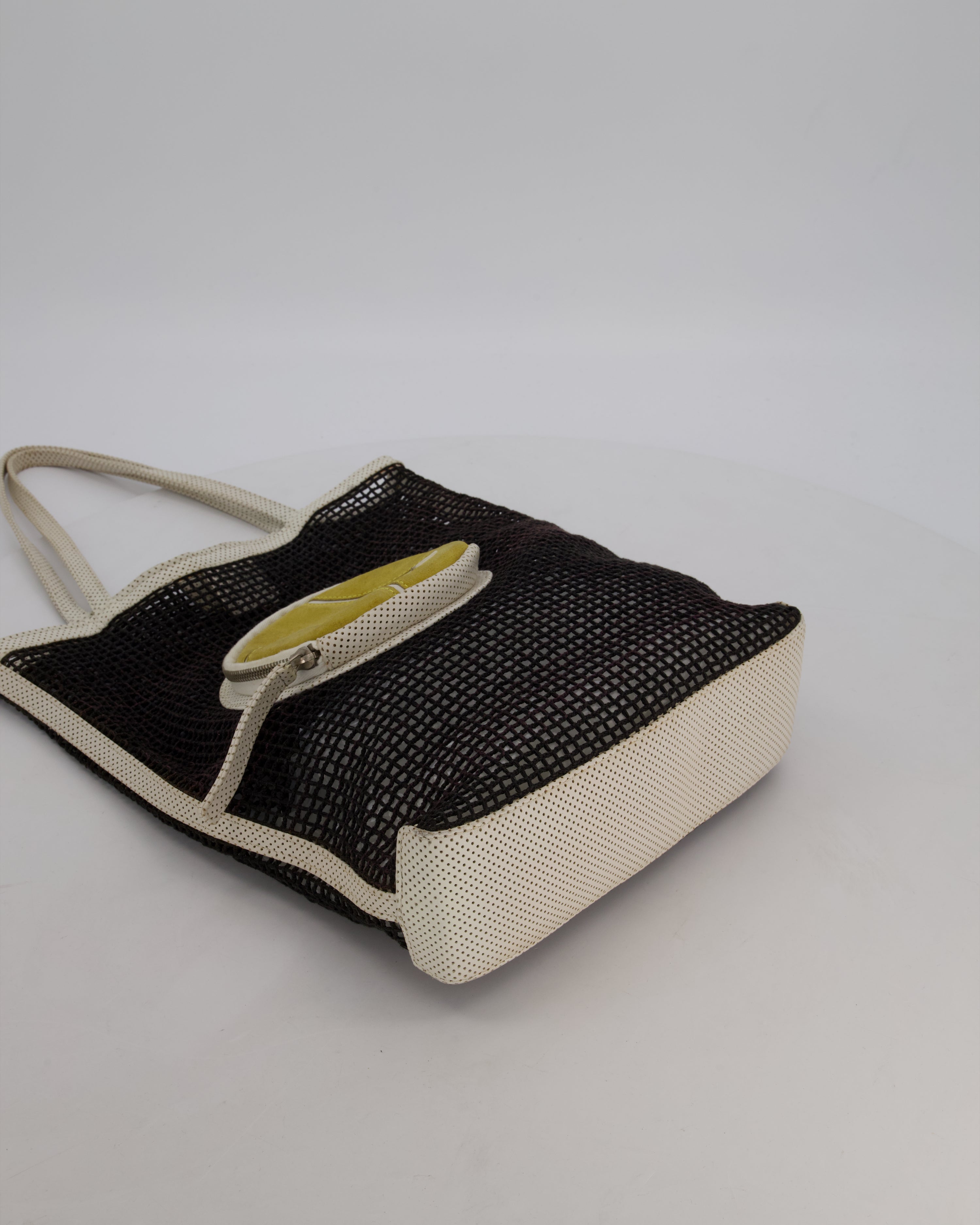 *SUPER RARE & HOT* Chanel Vintage Black 2004 Mesh Tennis Shopper Tote Bag with a Green Tennis Ball Pouch and CC Logo
