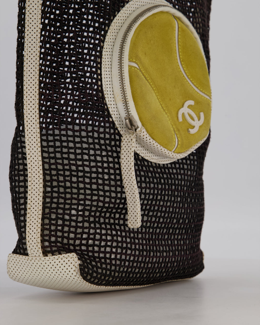 *SUPER RARE & HOT* Chanel Vintage Black 2004 Mesh Tennis Shopper Tote Bag with a Green Tennis Ball Pouch and CC Logo