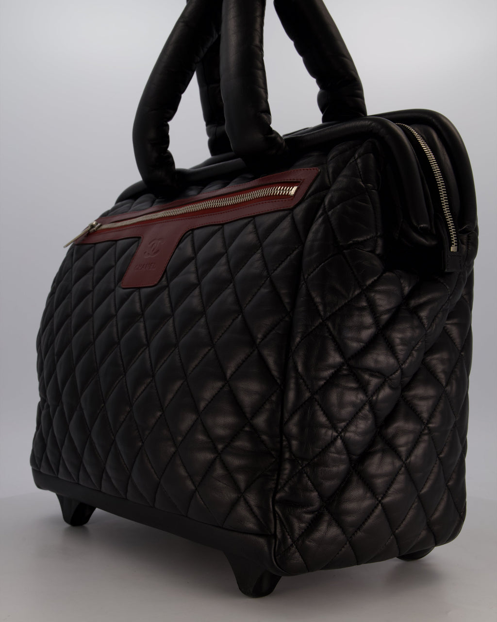 Chanel Black Large Coco Cocoon Carry on Trolley Bag in Lambskin Leather with Silver Hardware