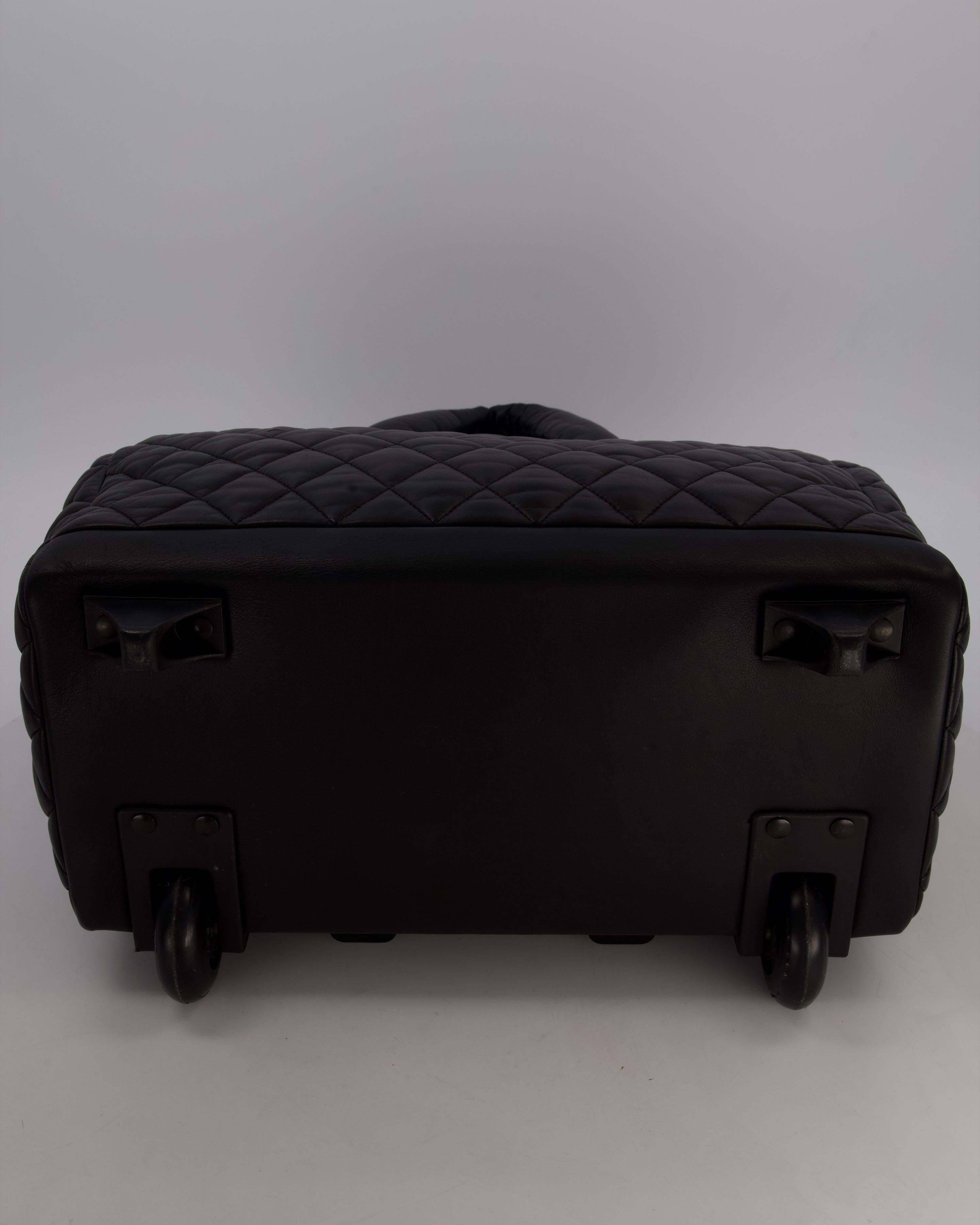 Chanel Black Large Coco Cocoon Carry on Trolley Bag in Lambskin Leather with Silver Hardware