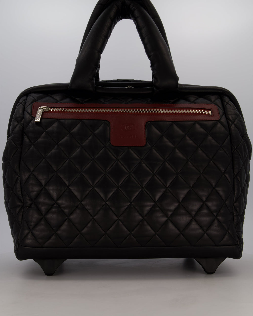 Chanel Black Large Coco Cocoon Carry on Trolley Bag in Lambskin Leather with Silver Hardware