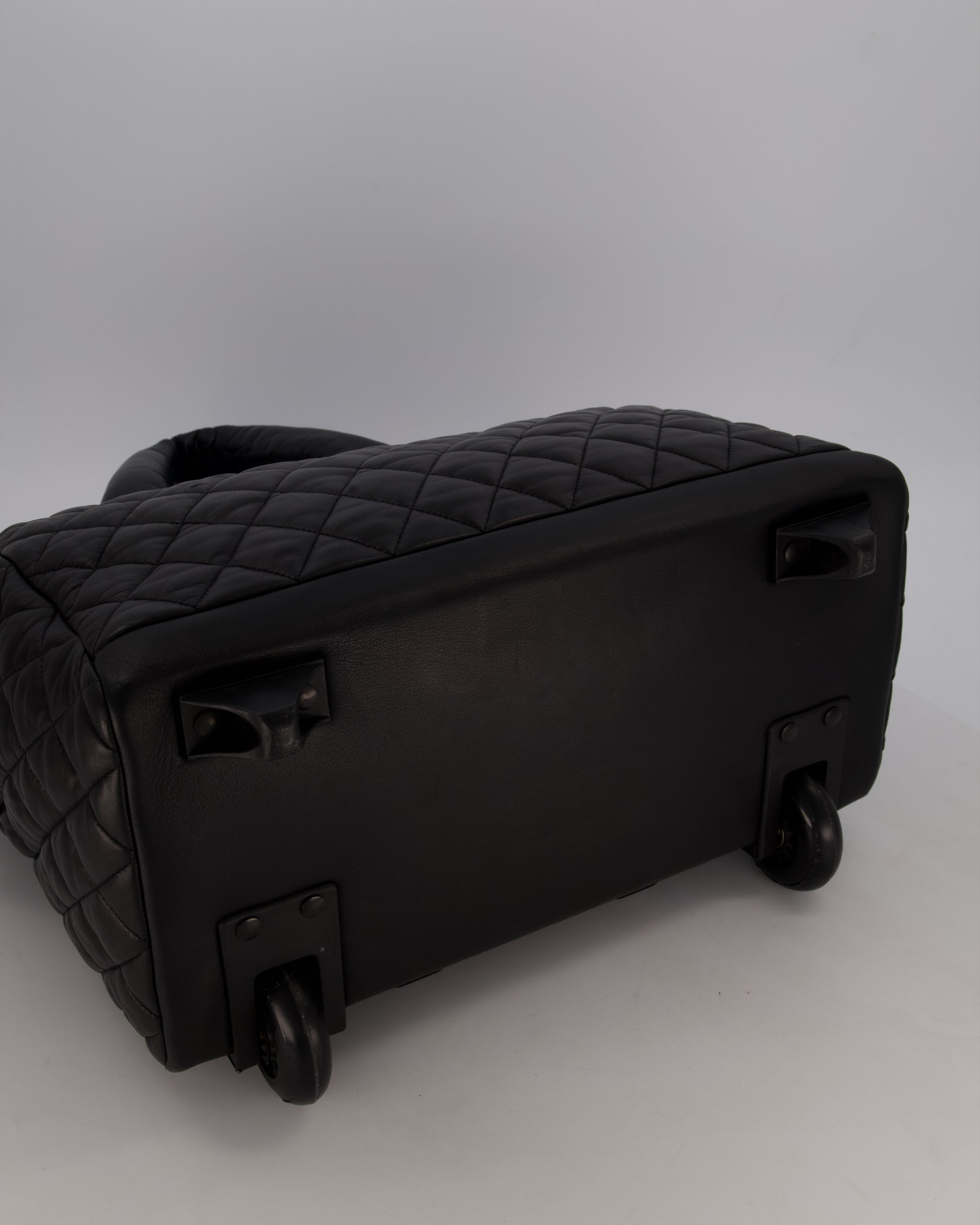 Chanel Black Large Coco Cocoon Carry on Trolley Bag in Lambskin Leather with Silver Hardware