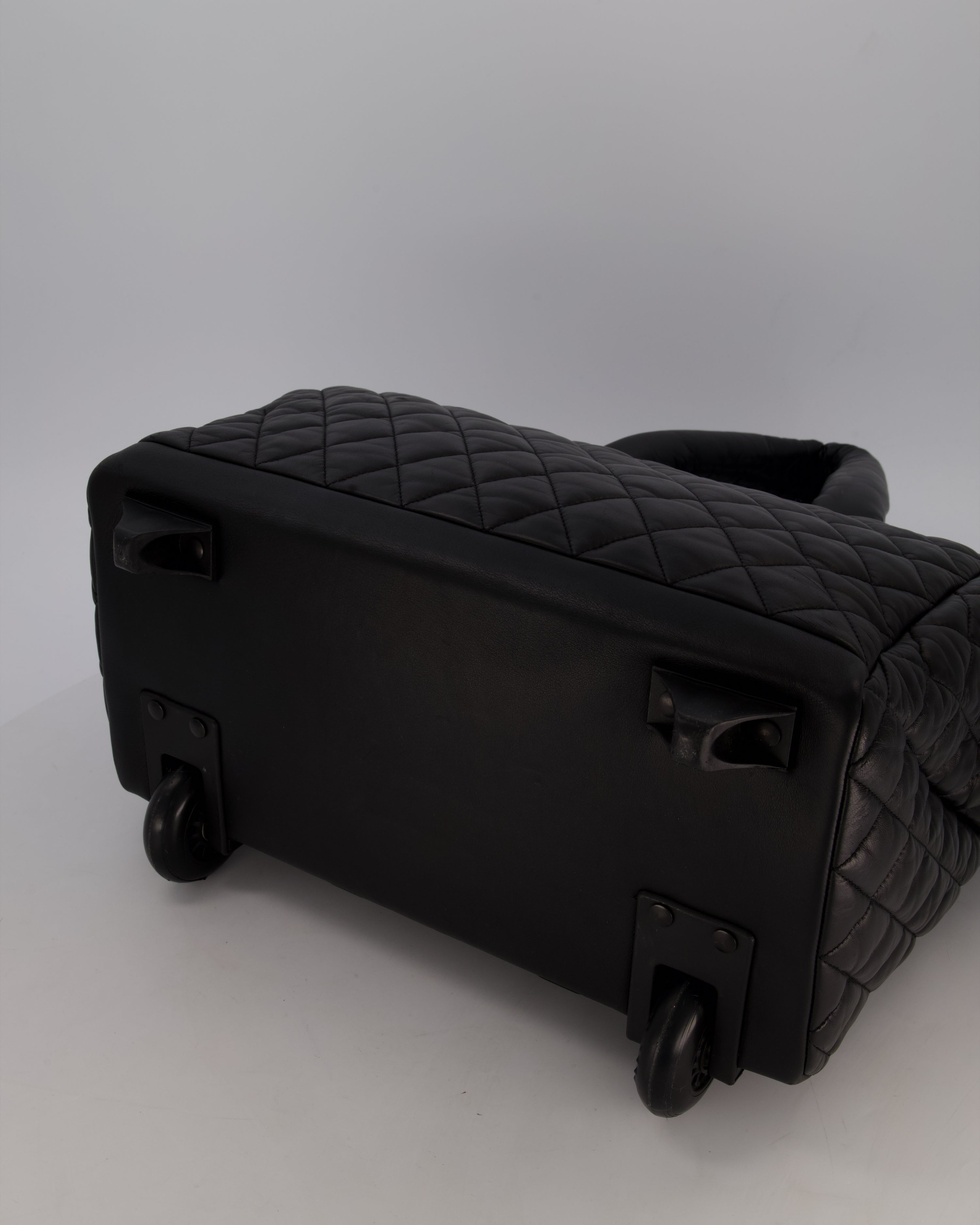 Chanel Black Large Coco Cocoon Carry on Trolley Bag in Lambskin Leather with Silver Hardware