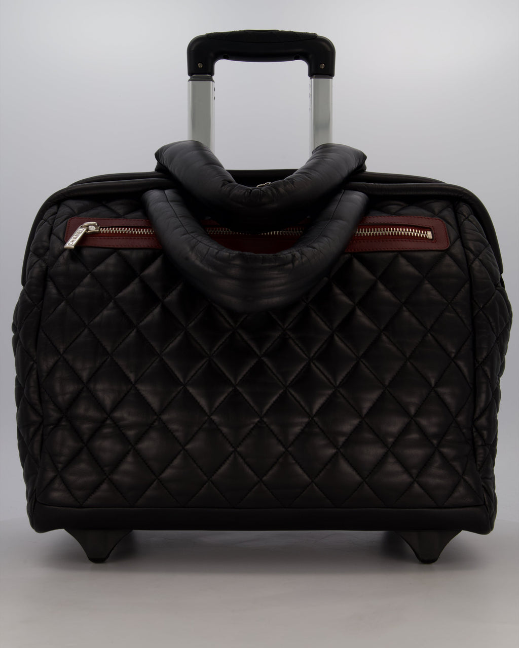 Chanel Black Large Coco Cocoon Carry on Trolley Bag in Lambskin Leather with Silver Hardware