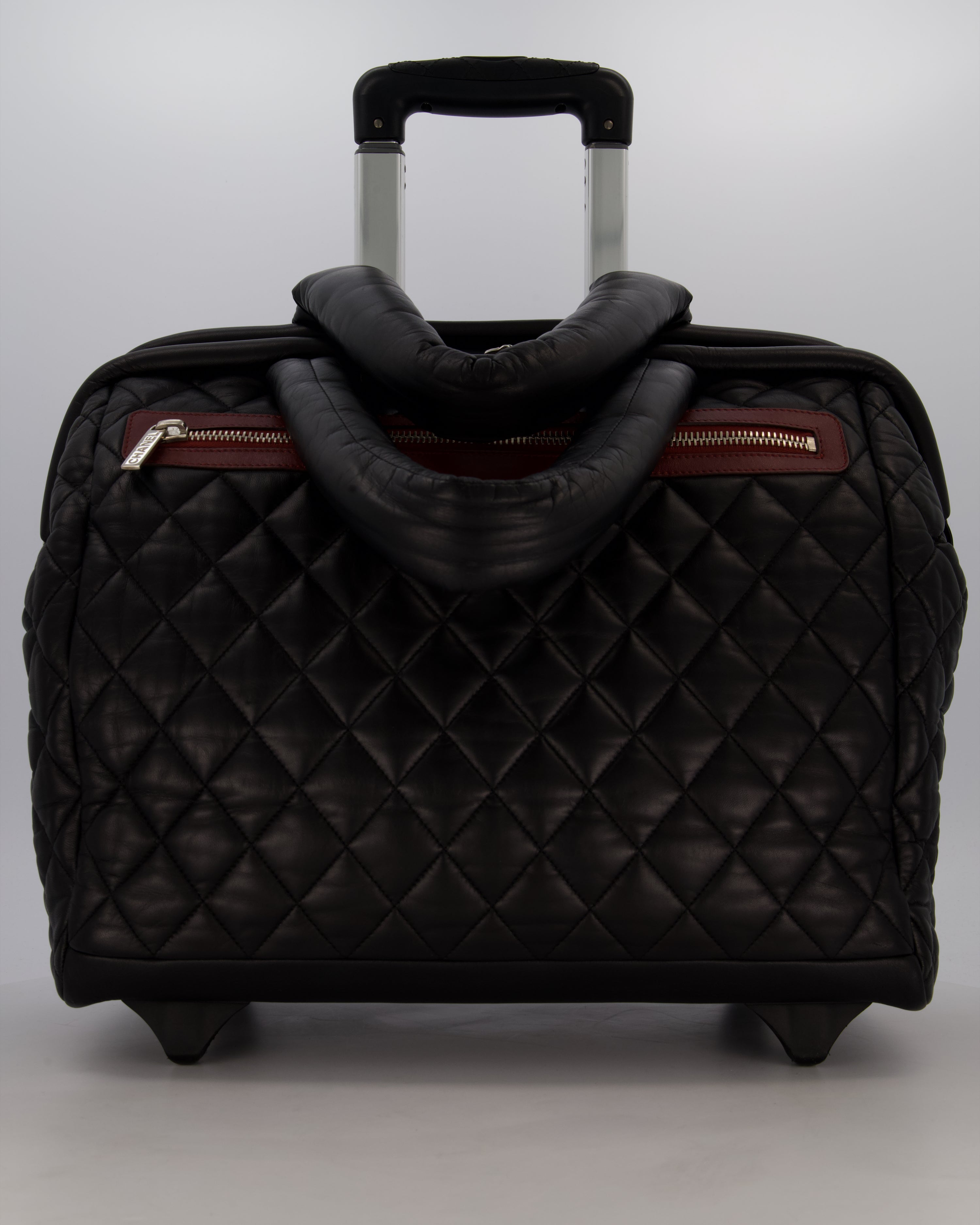 Chanel Black Large Coco Cocoon Carry on Trolley Bag in Lambskin Leather with Silver Hardware
