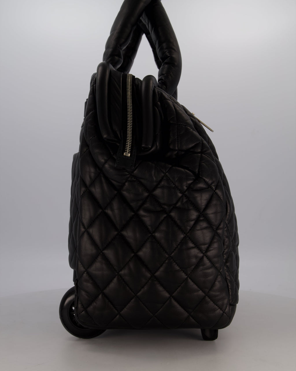 Chanel Black Large Coco Cocoon Carry on Trolley Bag in Lambskin Leather with Silver Hardware