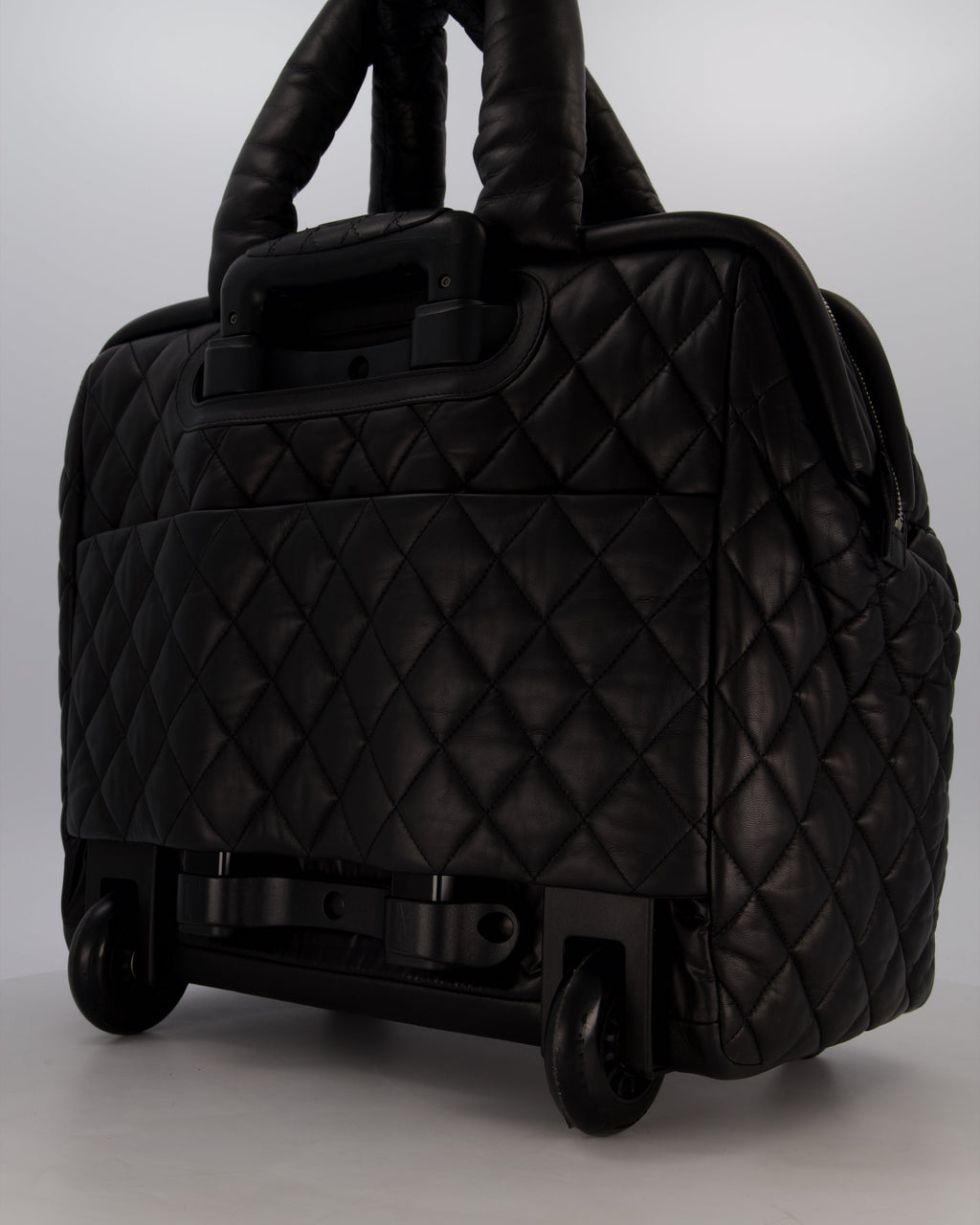 Chanel Black Large Coco Cocoon Carry on Trolley Bag in Lambskin Leather with Silver Hardware