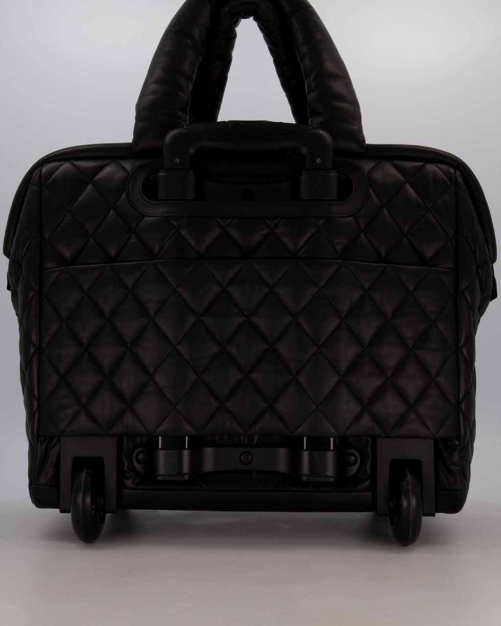 Chanel Black Large Coco Cocoon Carry on Trolley Bag in Lambskin Leather with Silver Hardware