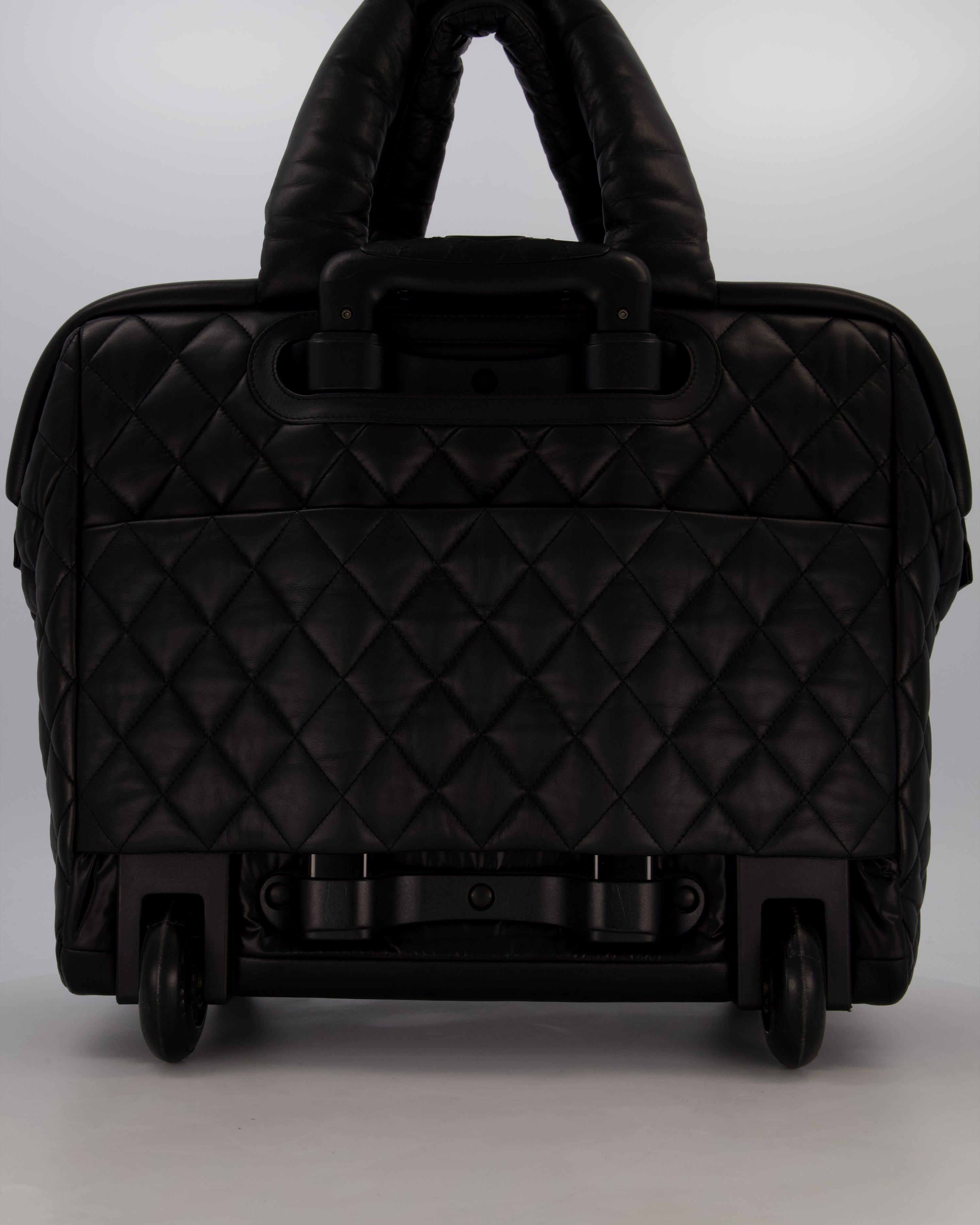 Chanel Black Large Coco Cocoon Carry on Trolley Bag in Lambskin Leather with Silver Hardware