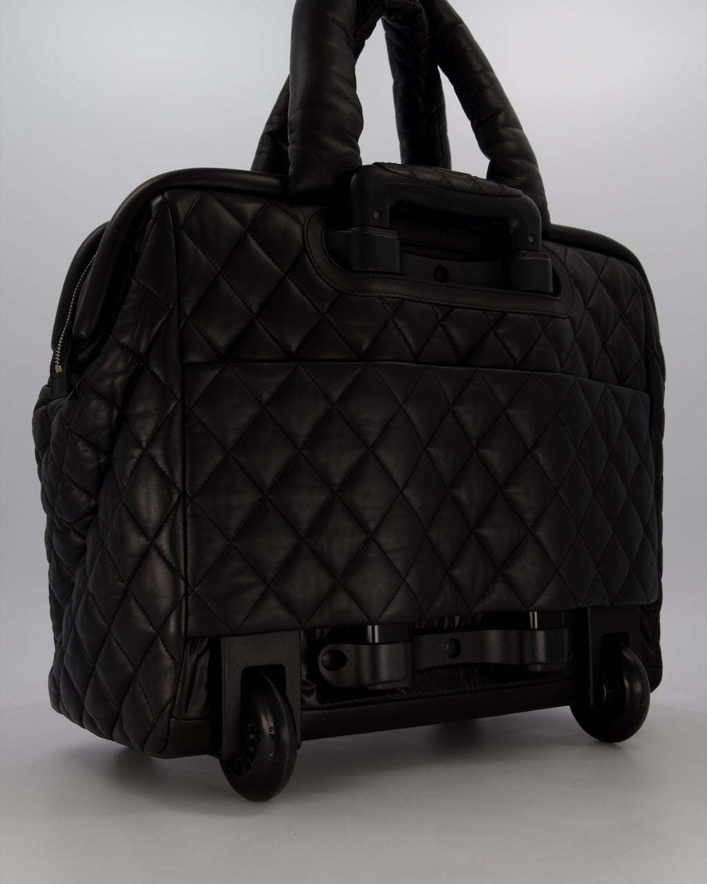 Chanel Black Large Coco Cocoon Carry on Trolley Bag in Lambskin Leather with Silver Hardware