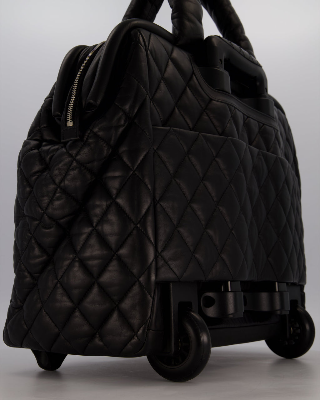 Chanel Black Large Coco Cocoon Carry on Trolley Bag in Lambskin Leather with Silver Hardware
