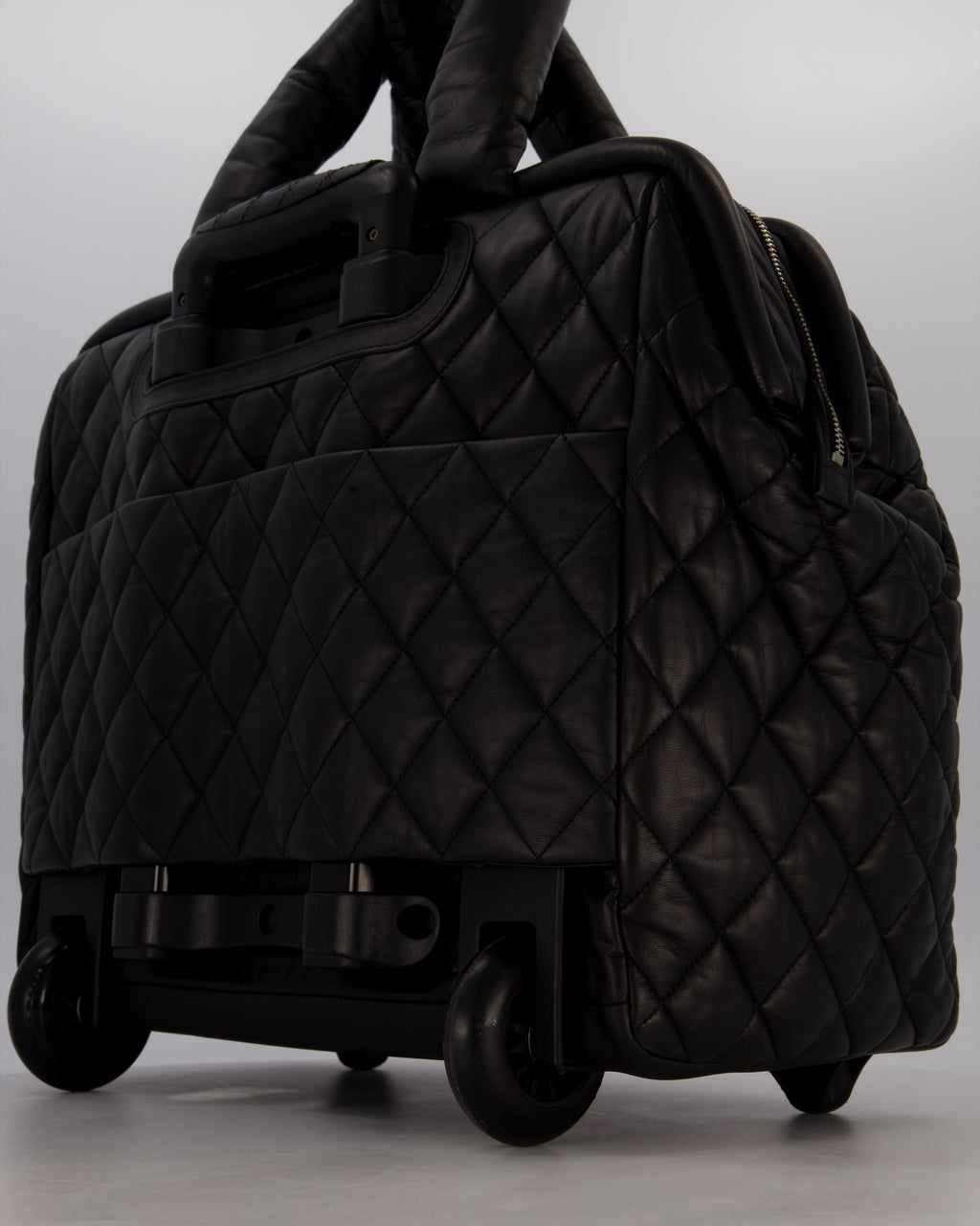 Chanel Black Large Coco Cocoon Carry on Trolley Bag in Lambskin Leather with Silver Hardware