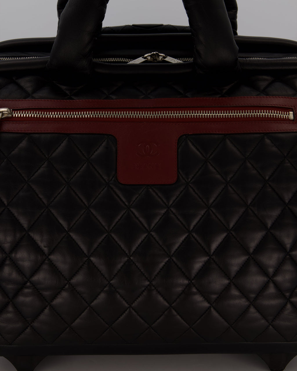 Chanel Black Large Coco Cocoon Carry on Trolley Bag in Lambskin Leather with Silver Hardware
