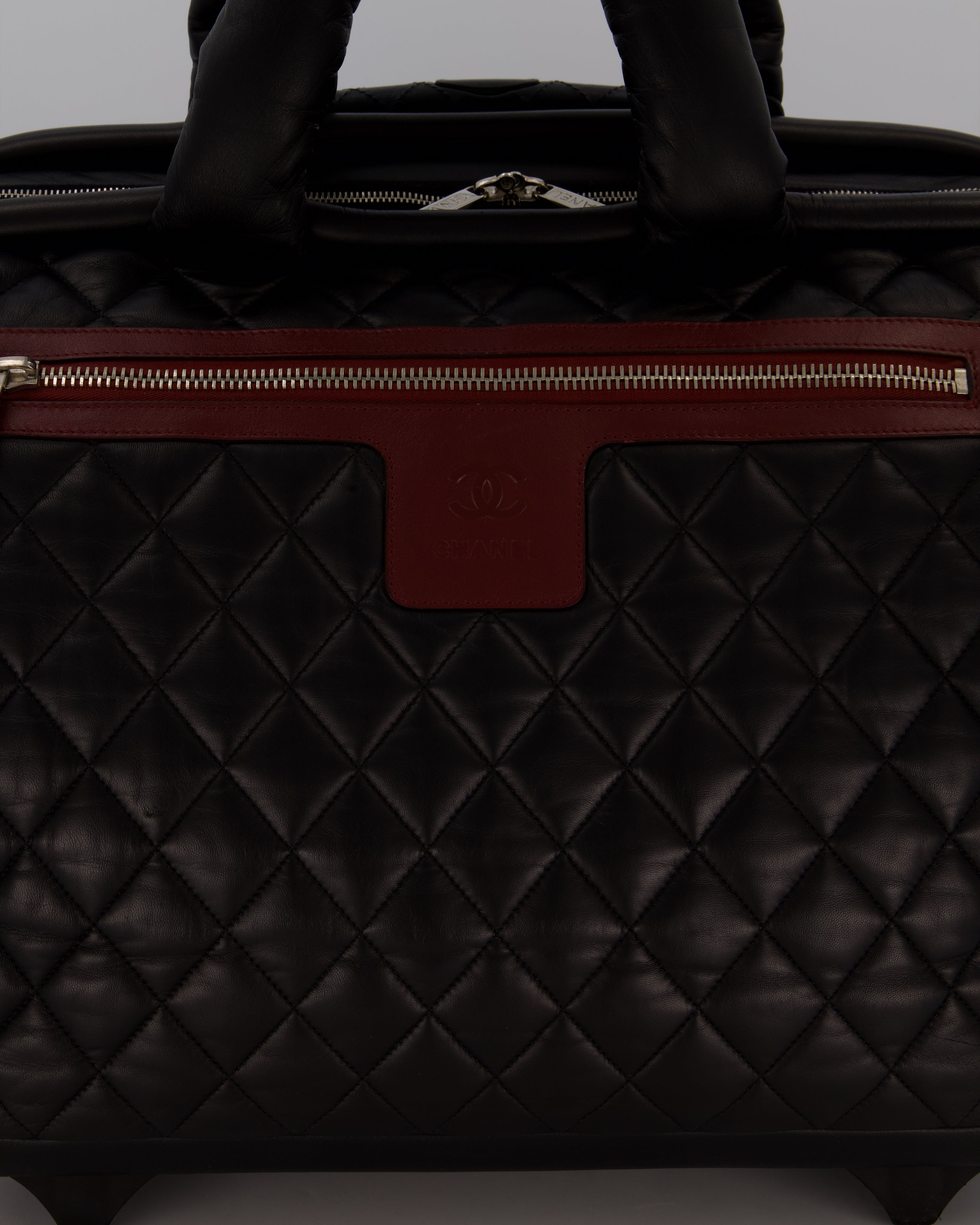 Chanel Black Large Coco Cocoon Carry on Trolley Bag in Lambskin Leather with Silver Hardware
