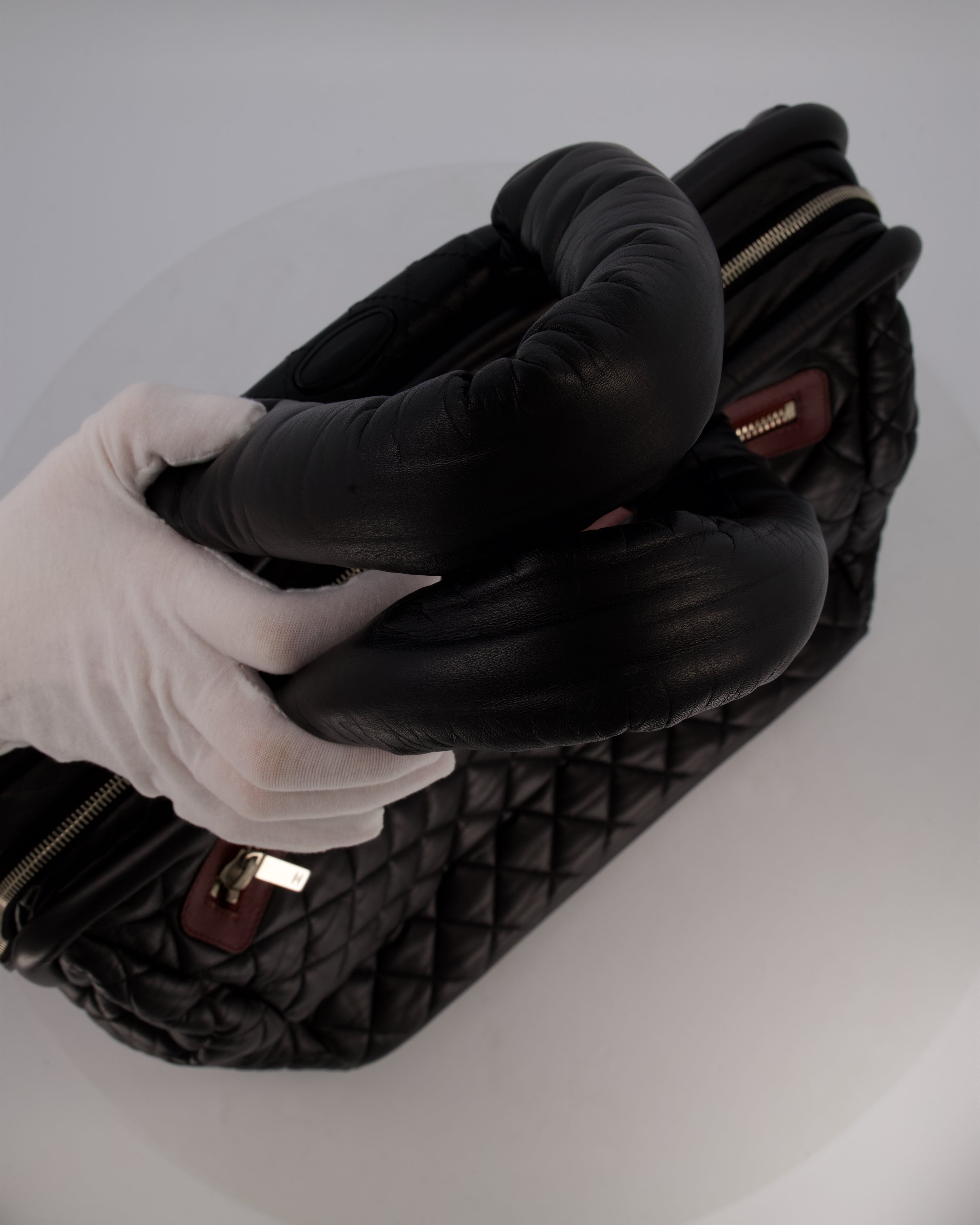 Chanel Black Large Coco Cocoon Carry on Trolley Bag in Lambskin Leather with Silver Hardware