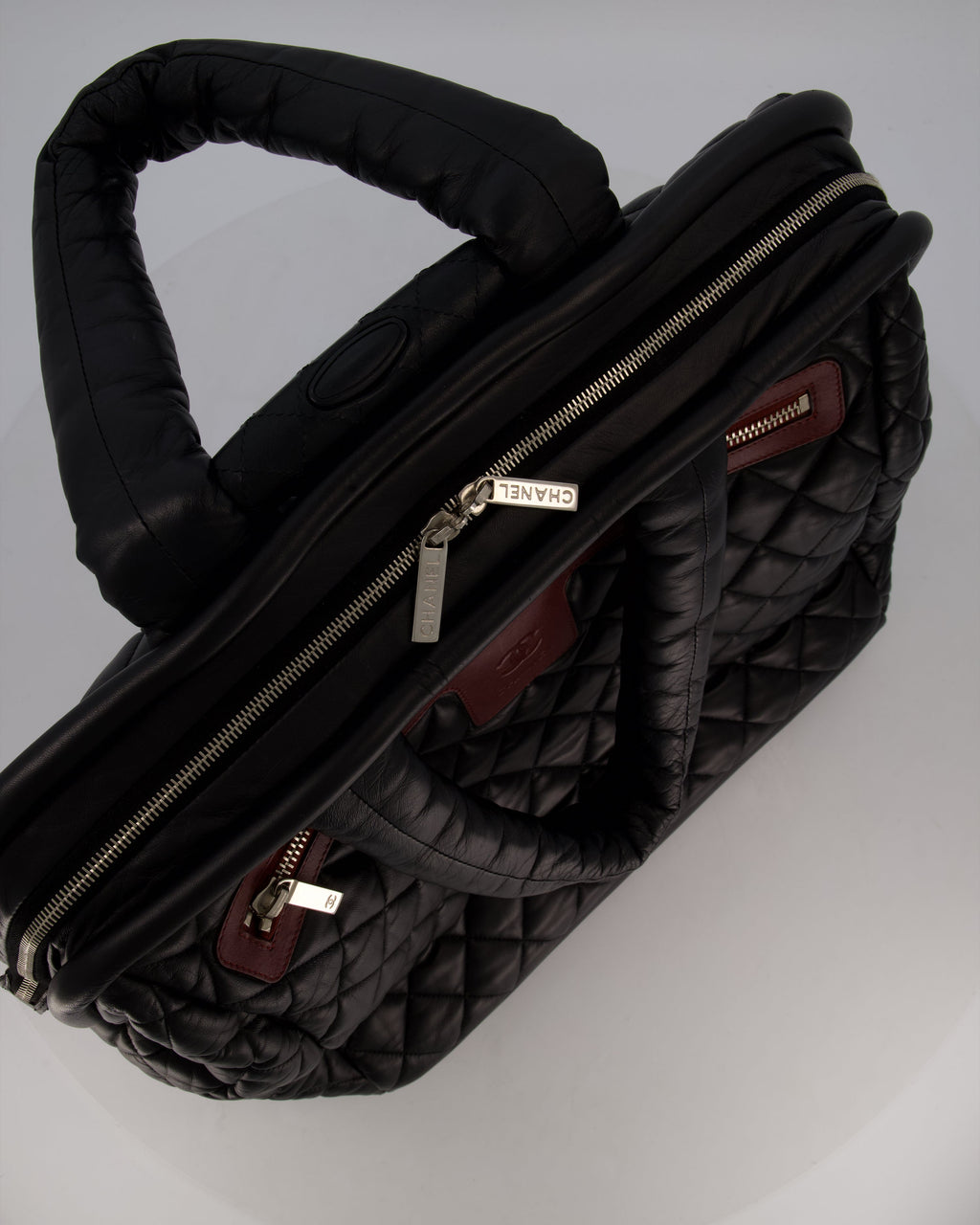 Chanel Black Large Coco Cocoon Carry on Trolley Bag in Lambskin Leather with Silver Hardware