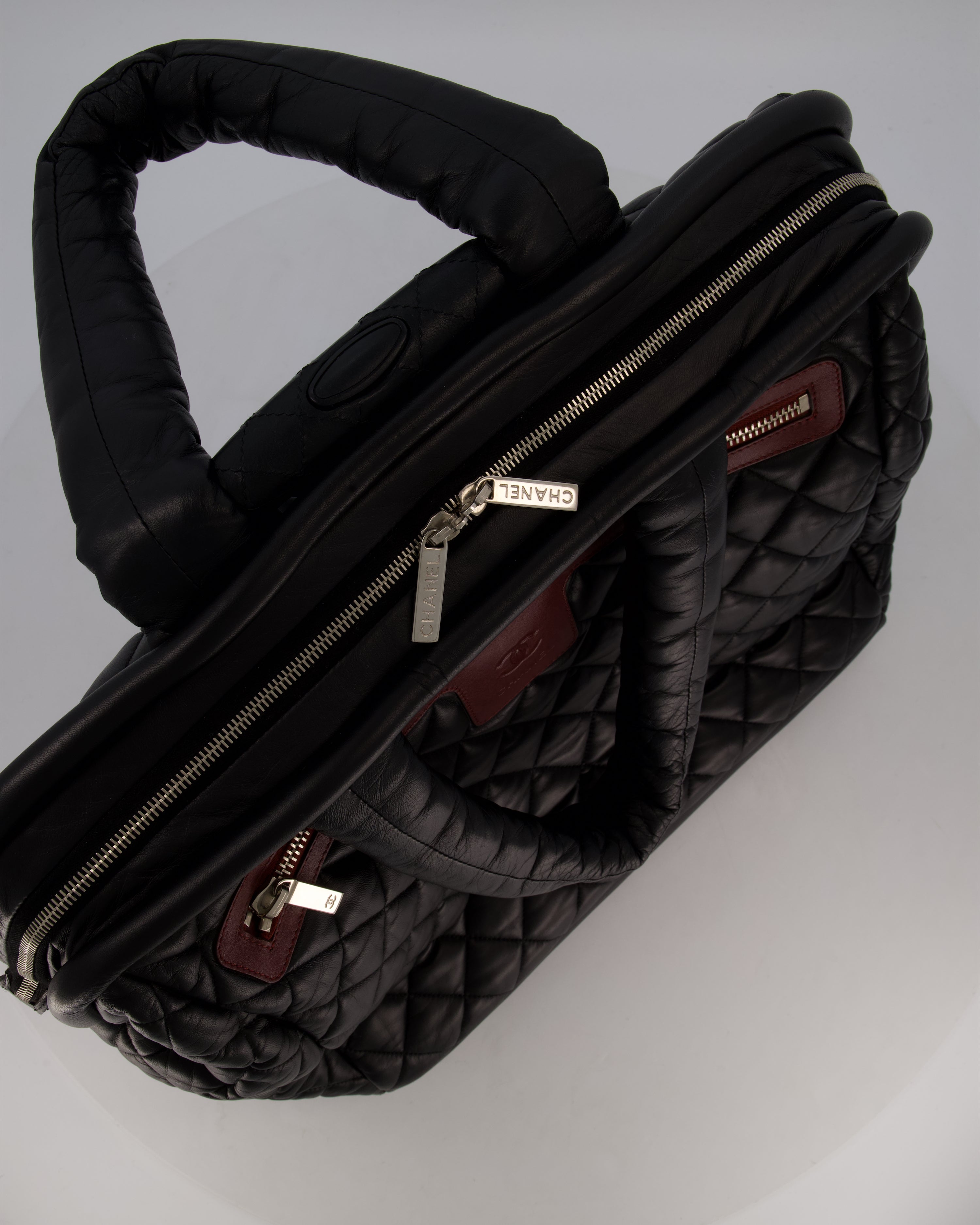 Chanel Black Large Coco Cocoon Carry on Trolley Bag in Lambskin Leather with Silver Hardware