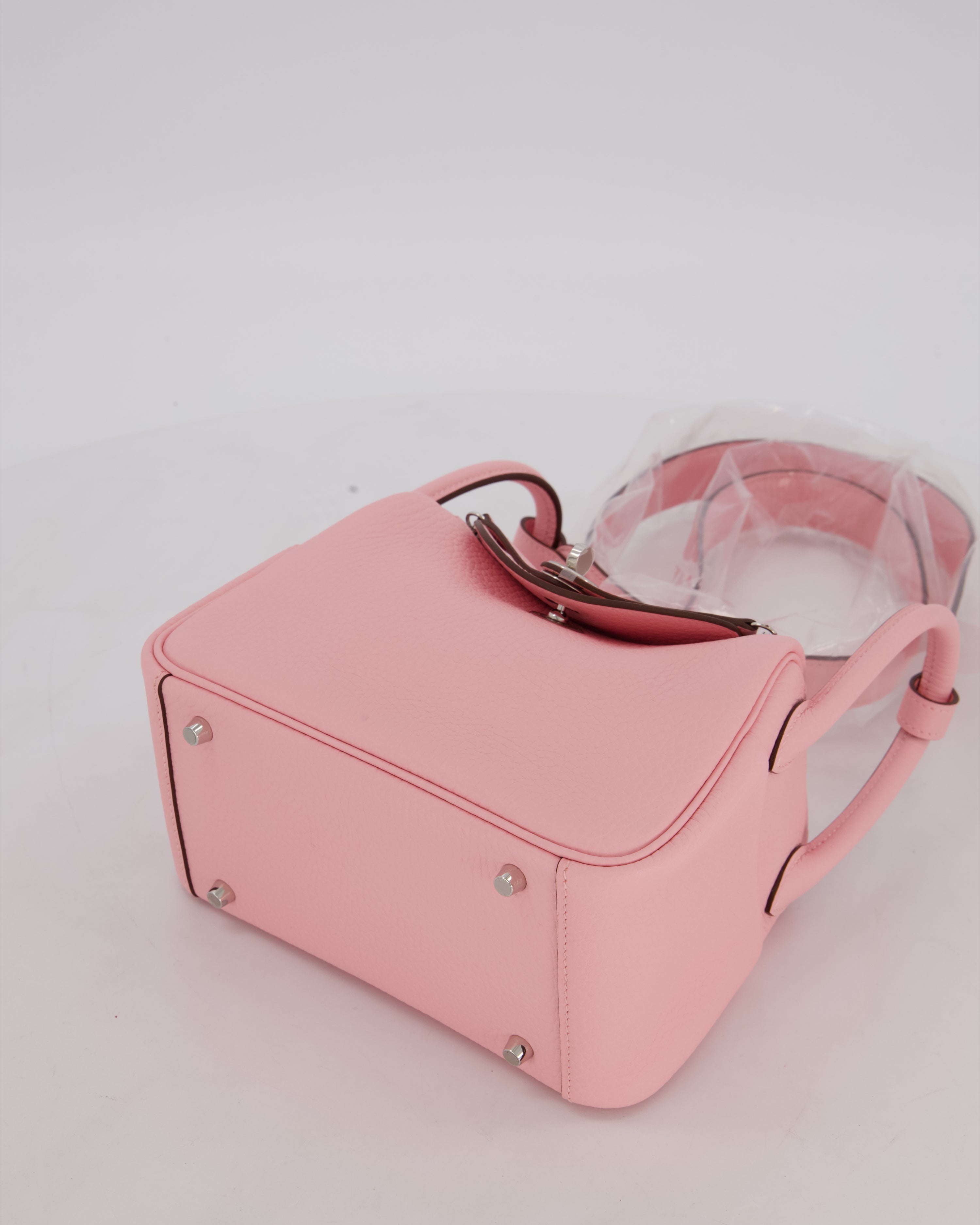 *SUPER HOT* Hermès Mini Lindy II Bag in Rose Sakura Taurillon Clemence Leather with Palladium Hardware
