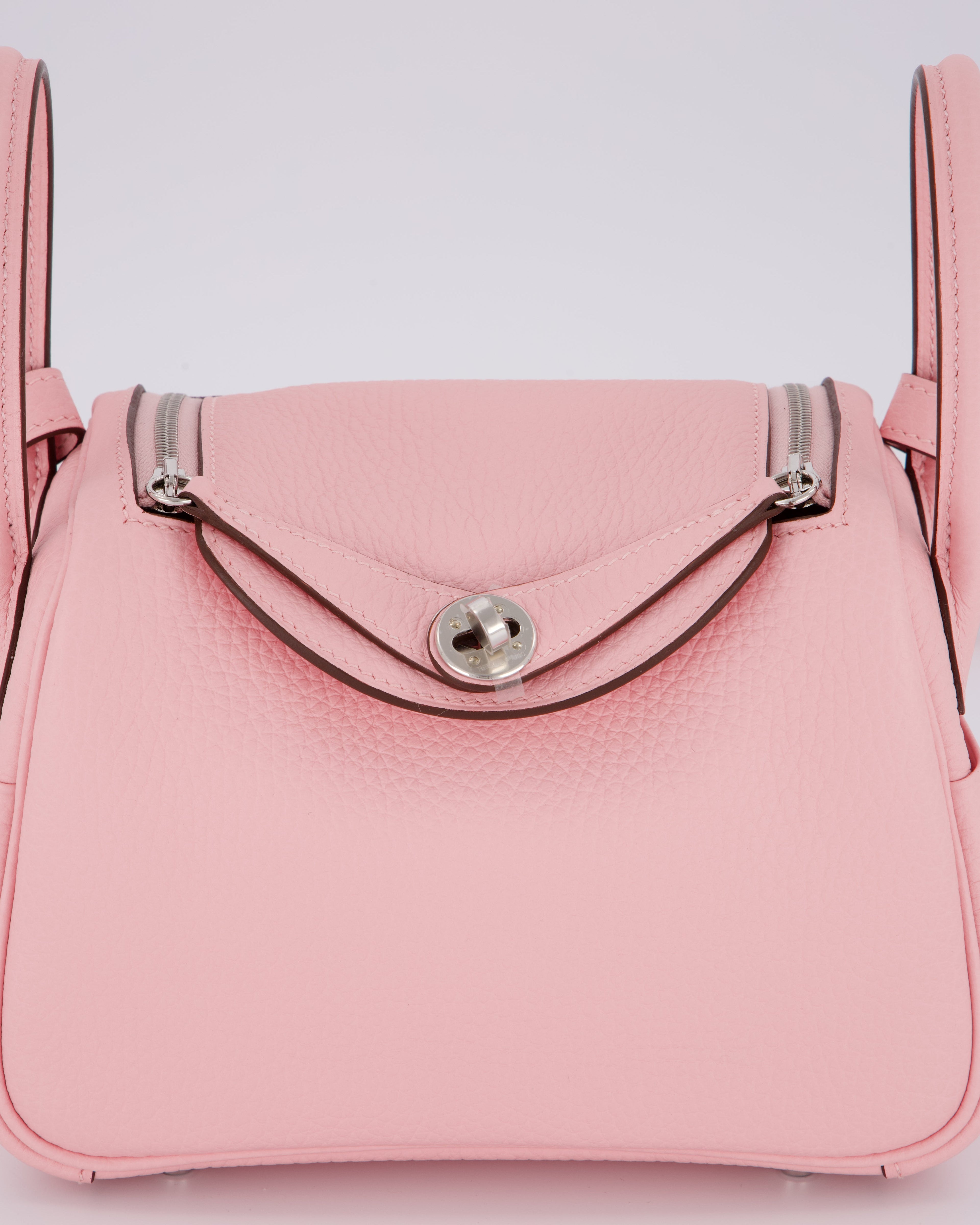 *SUPER HOT* Hermès Mini Lindy II Bag in Rose Sakura Taurillon Clemence Leather with Palladium Hardware