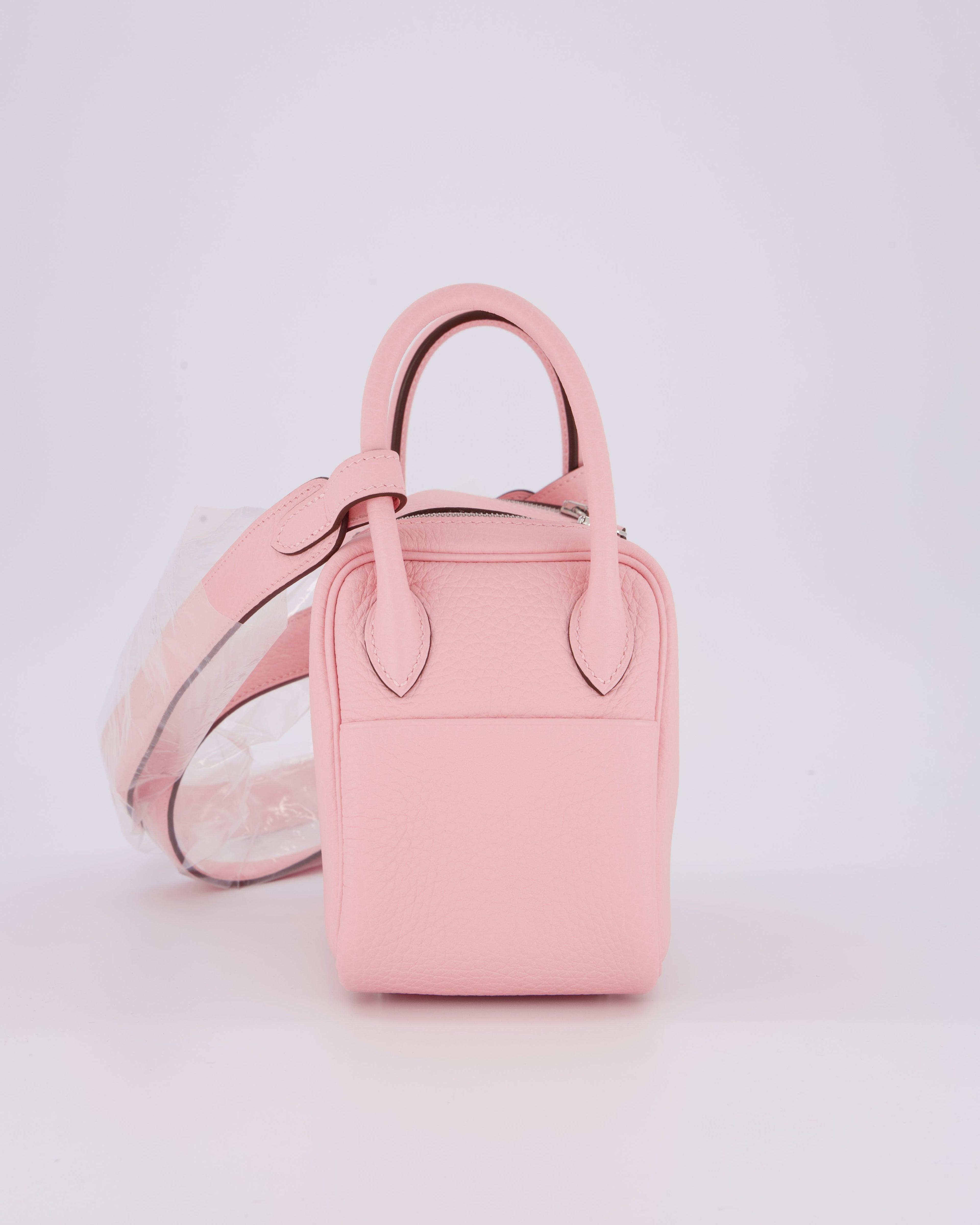 *SUPER HOT* Hermès Mini Lindy II Bag in Rose Sakura Taurillon Clemence Leather with Palladium Hardware