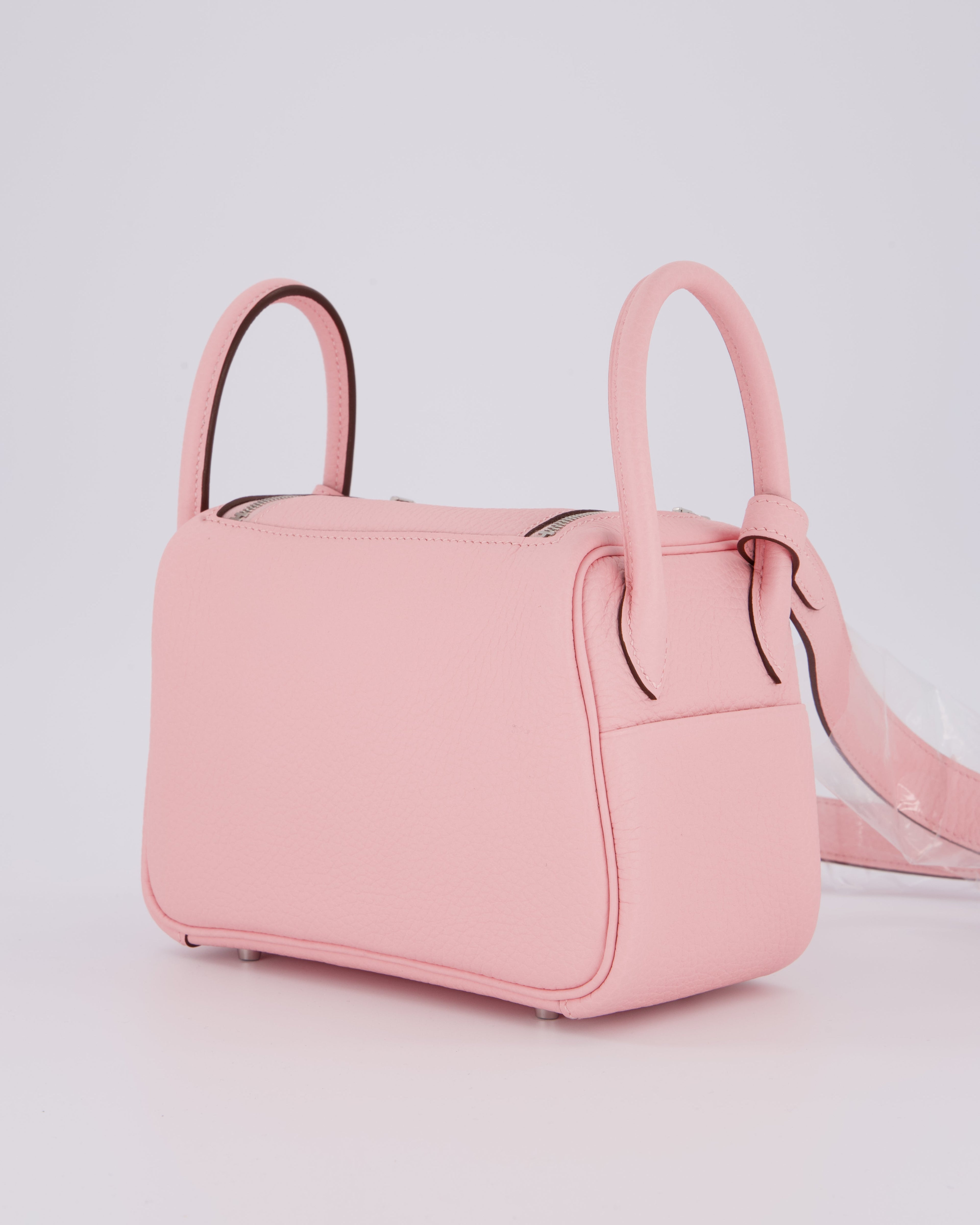 *SUPER HOT* Hermès Mini Lindy II Bag in Rose Sakura Taurillon Clemence Leather with Palladium Hardware