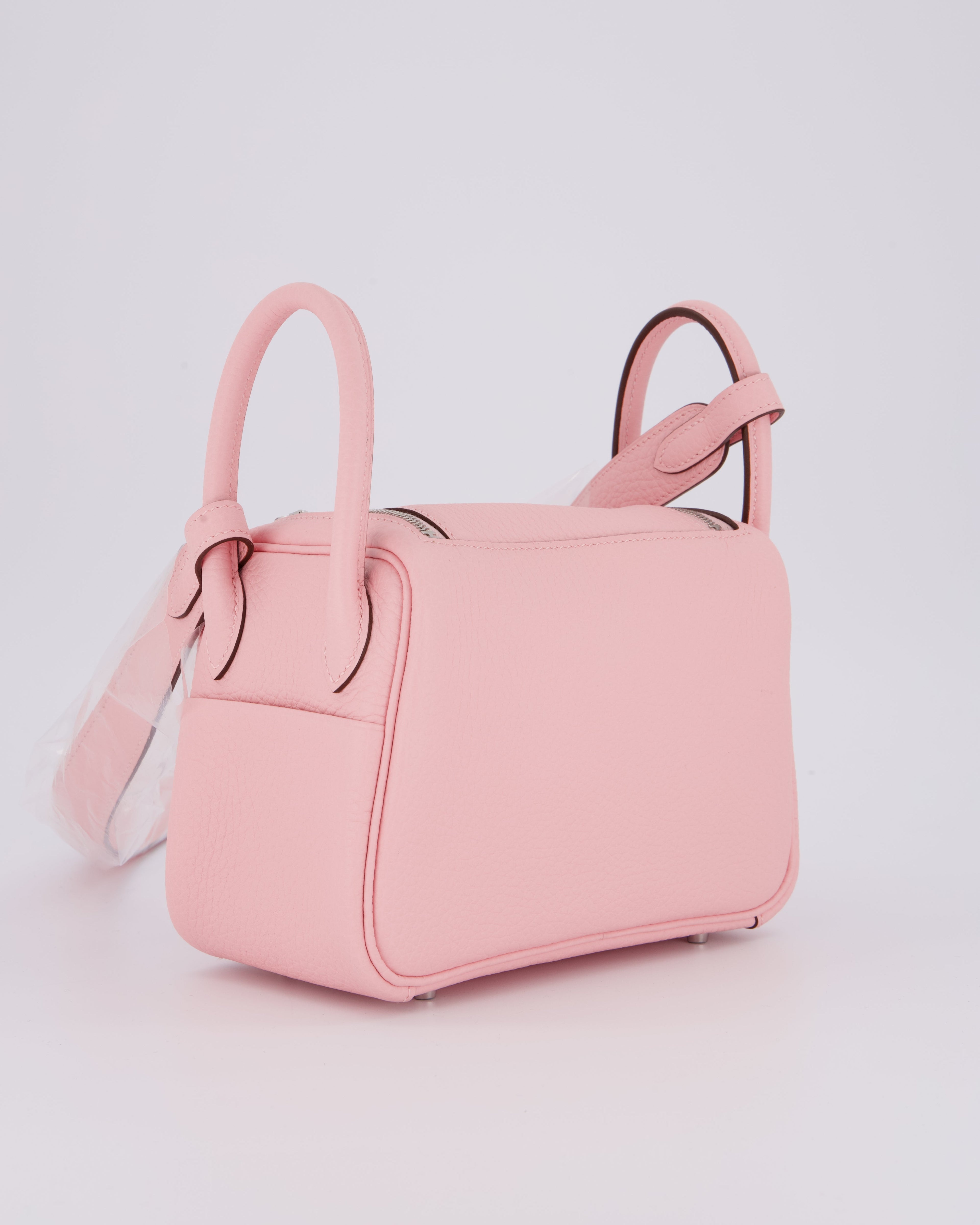 *SUPER HOT* Hermès Mini Lindy II Bag in Rose Sakura Taurillon Clemence Leather with Palladium Hardware