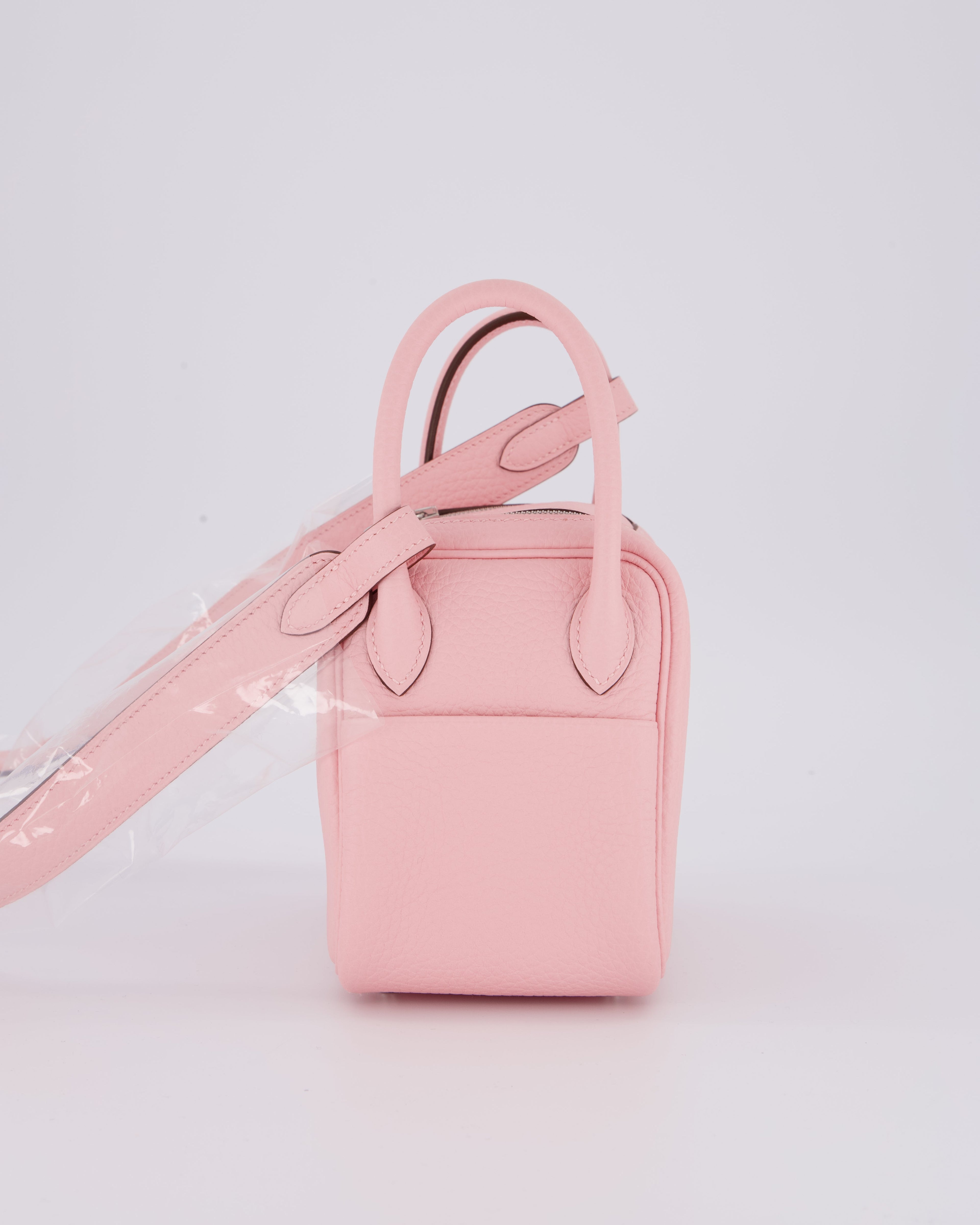 *SUPER HOT* Hermès Mini Lindy II Bag in Rose Sakura Taurillon Clemence Leather with Palladium Hardware