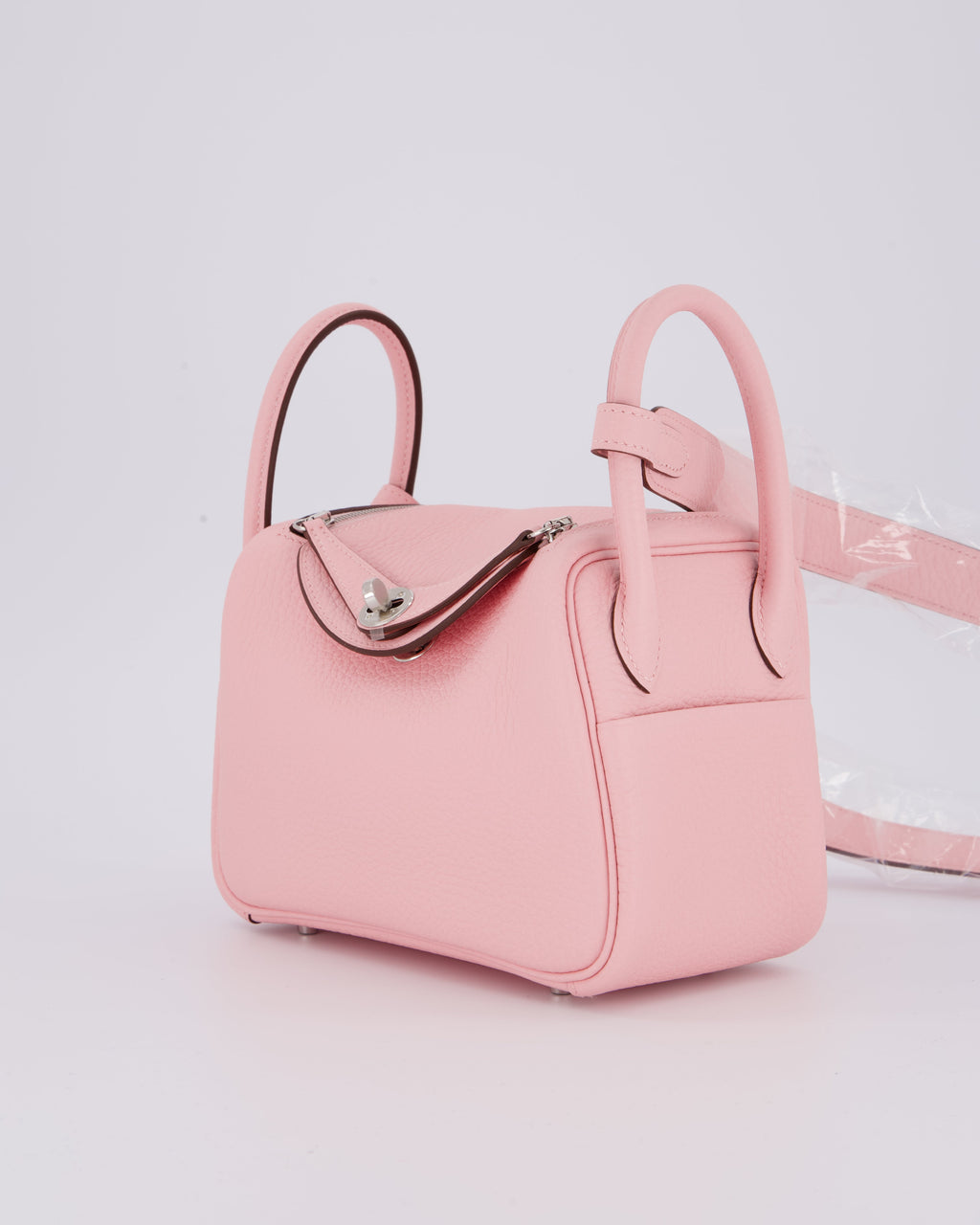 *SUPER HOT* Hermès Mini Lindy II Bag in Rose Sakura Taurillon Clemence Leather with Palladium Hardware