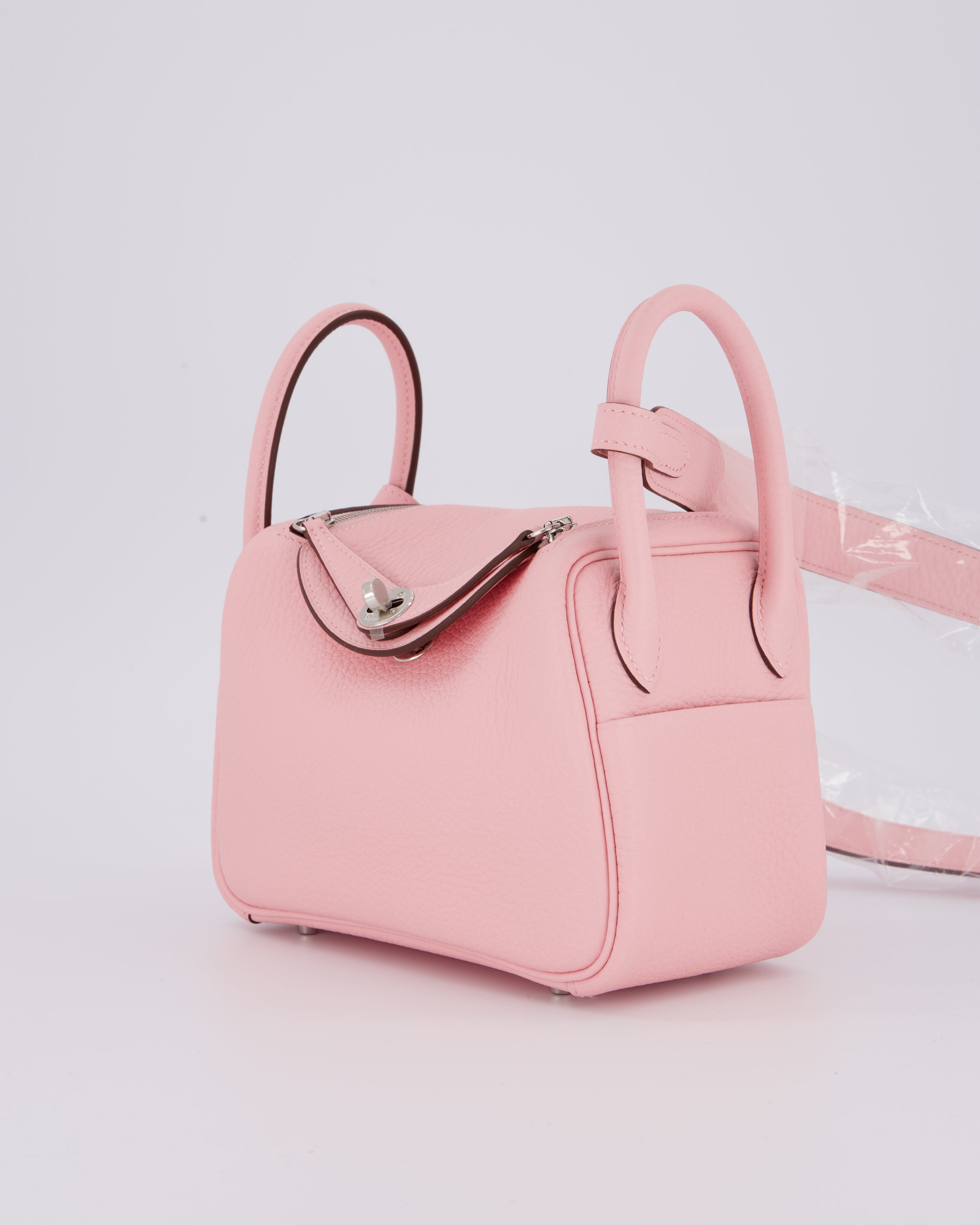 *SUPER HOT* Hermès Mini Lindy II Bag in Rose Sakura Taurillon Clemence Leather with Palladium Hardware