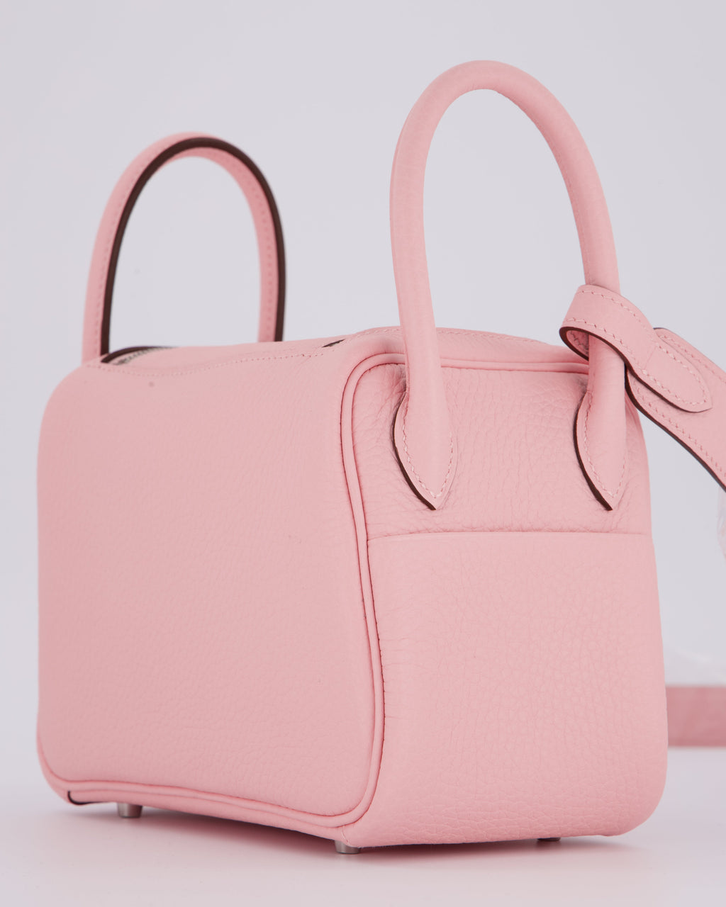 *SUPER HOT* Hermès Mini Lindy II Bag in Rose Sakura Taurillon Clemence Leather with Palladium Hardware