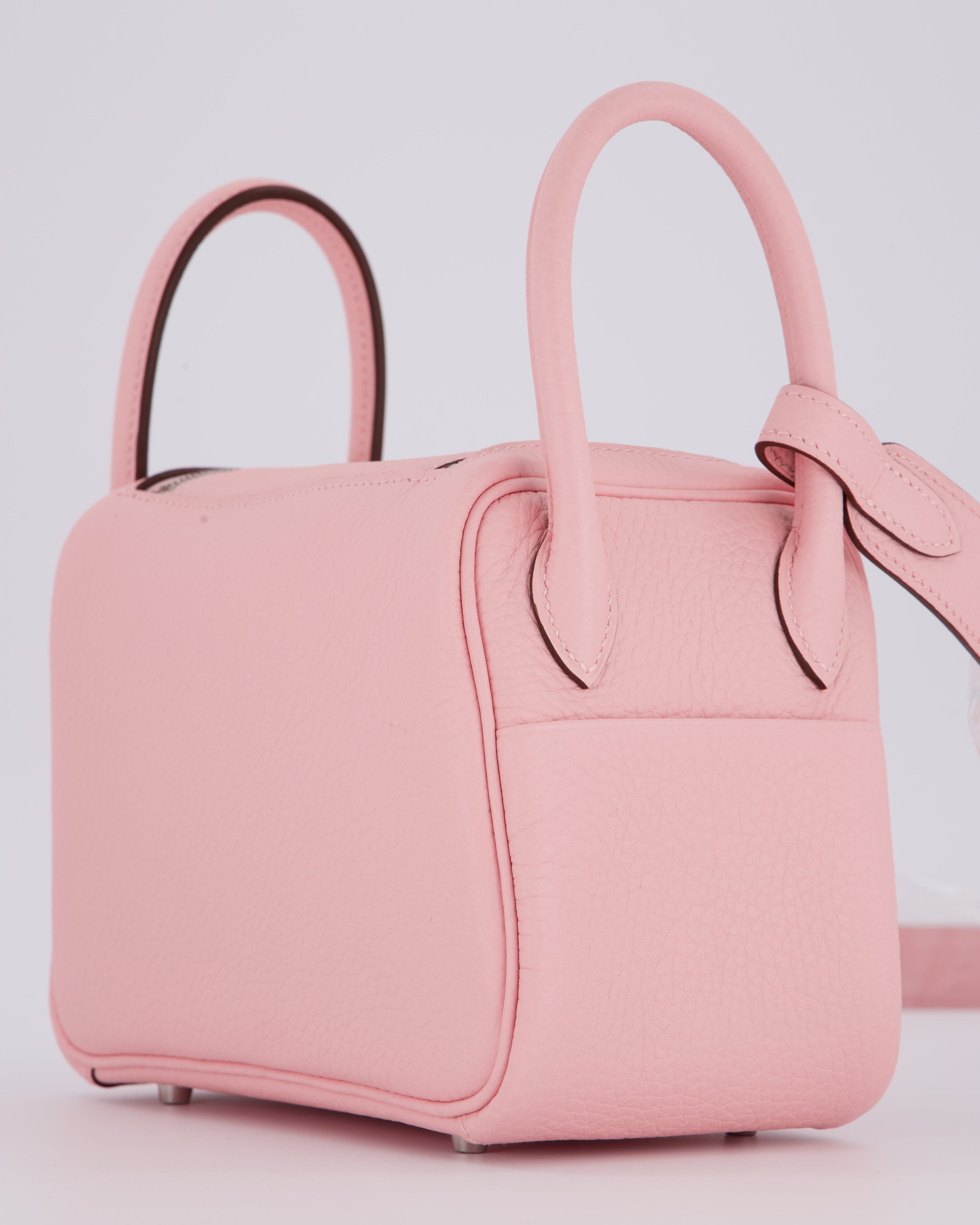 *SUPER HOT* Hermès Mini Lindy II Bag in Rose Sakura Taurillon Clemence Leather with Palladium Hardware