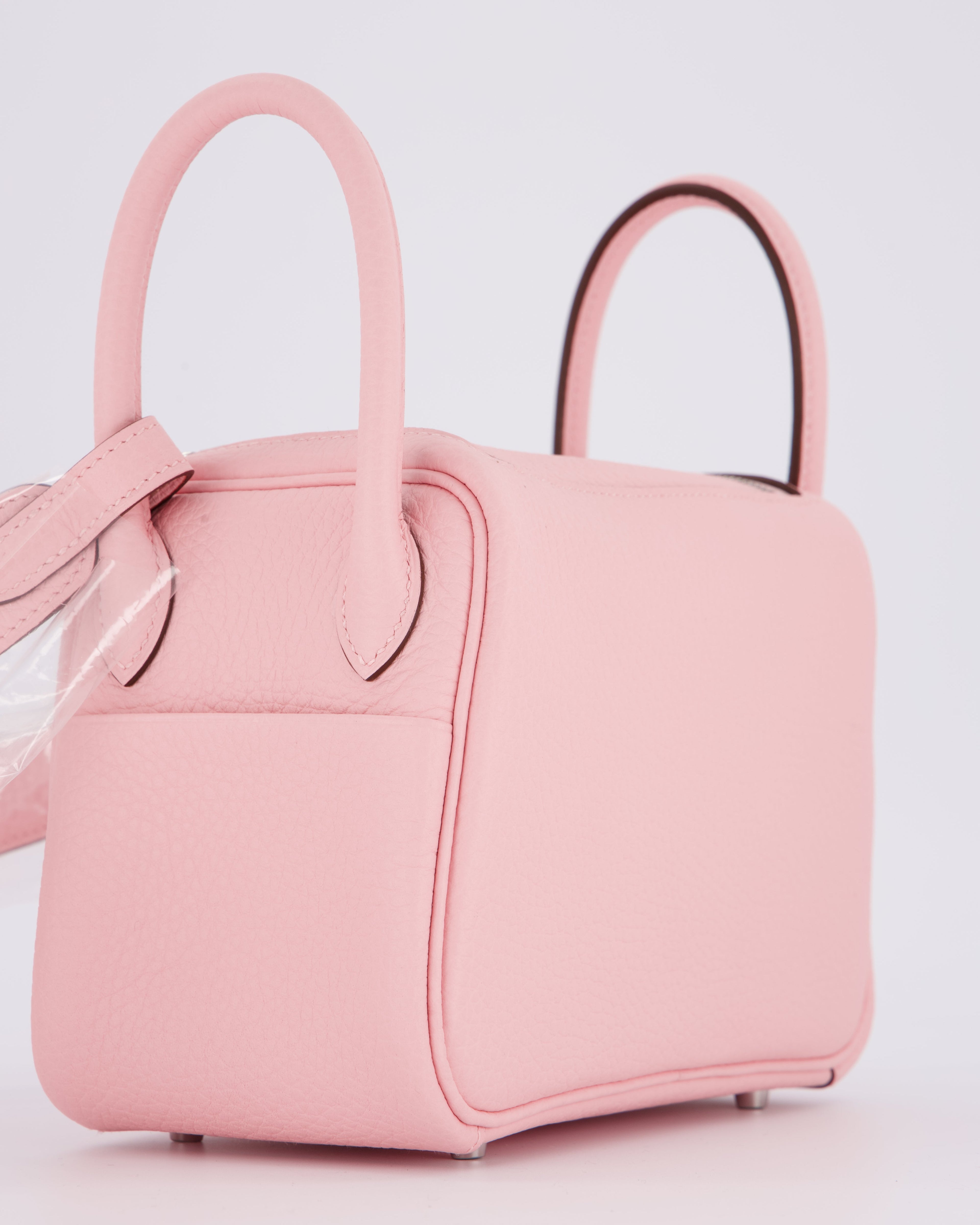 *SUPER HOT* Hermès Mini Lindy II Bag in Rose Sakura Taurillon Clemence Leather with Palladium Hardware