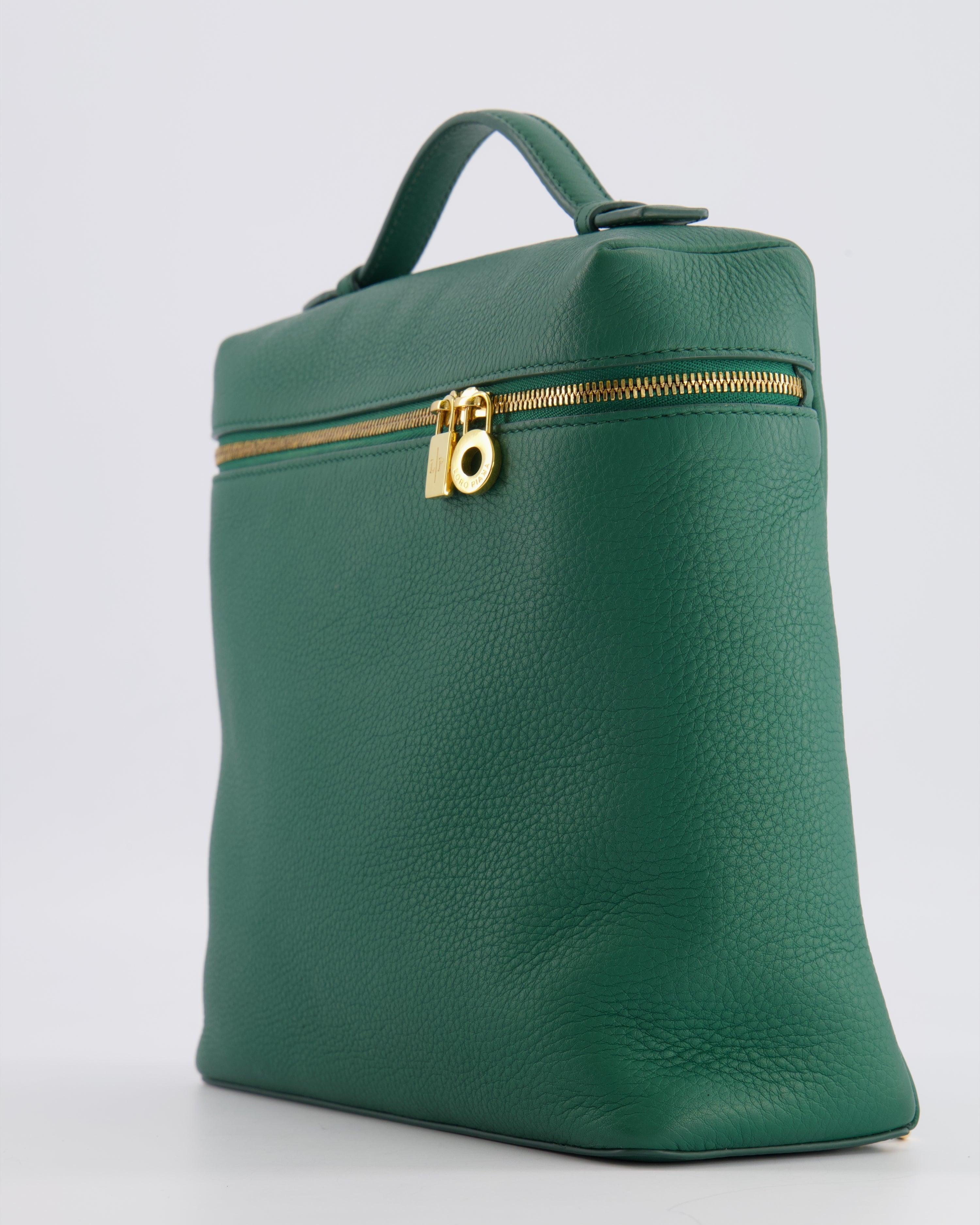 Loro Piana L23.5 Extra Pocket Backpack in Forest Green Grained Calfskin Leather with Gold Hardware RRP £2,900