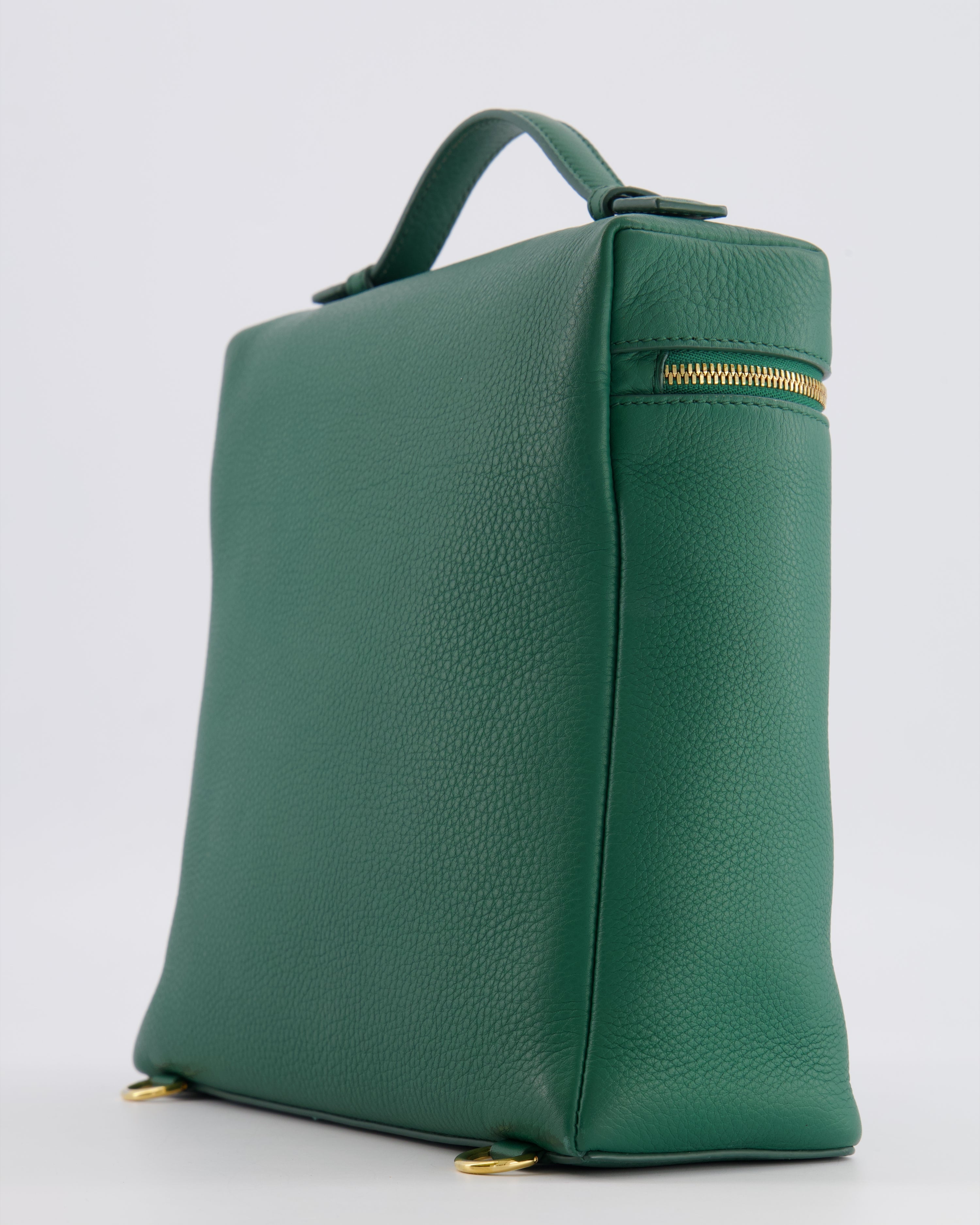 Loro Piana L23.5 Extra Pocket Backpack in Forest Green Grained Calfskin Leather with Gold Hardware RRP £2,900