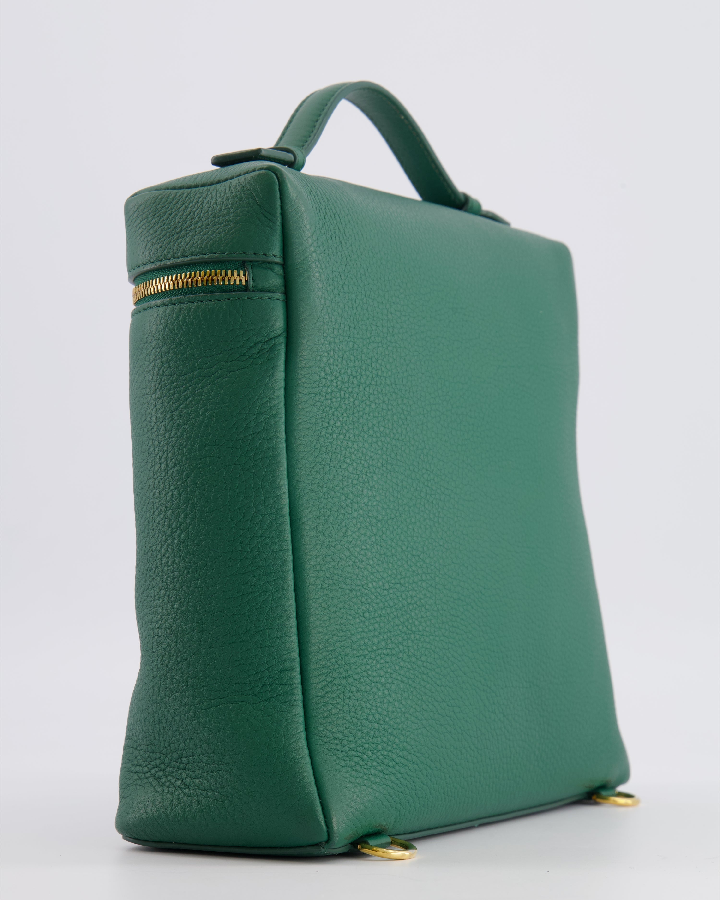 Loro Piana L23.5 Extra Pocket Backpack in Forest Green Grained Calfskin Leather with Gold Hardware RRP £2,900