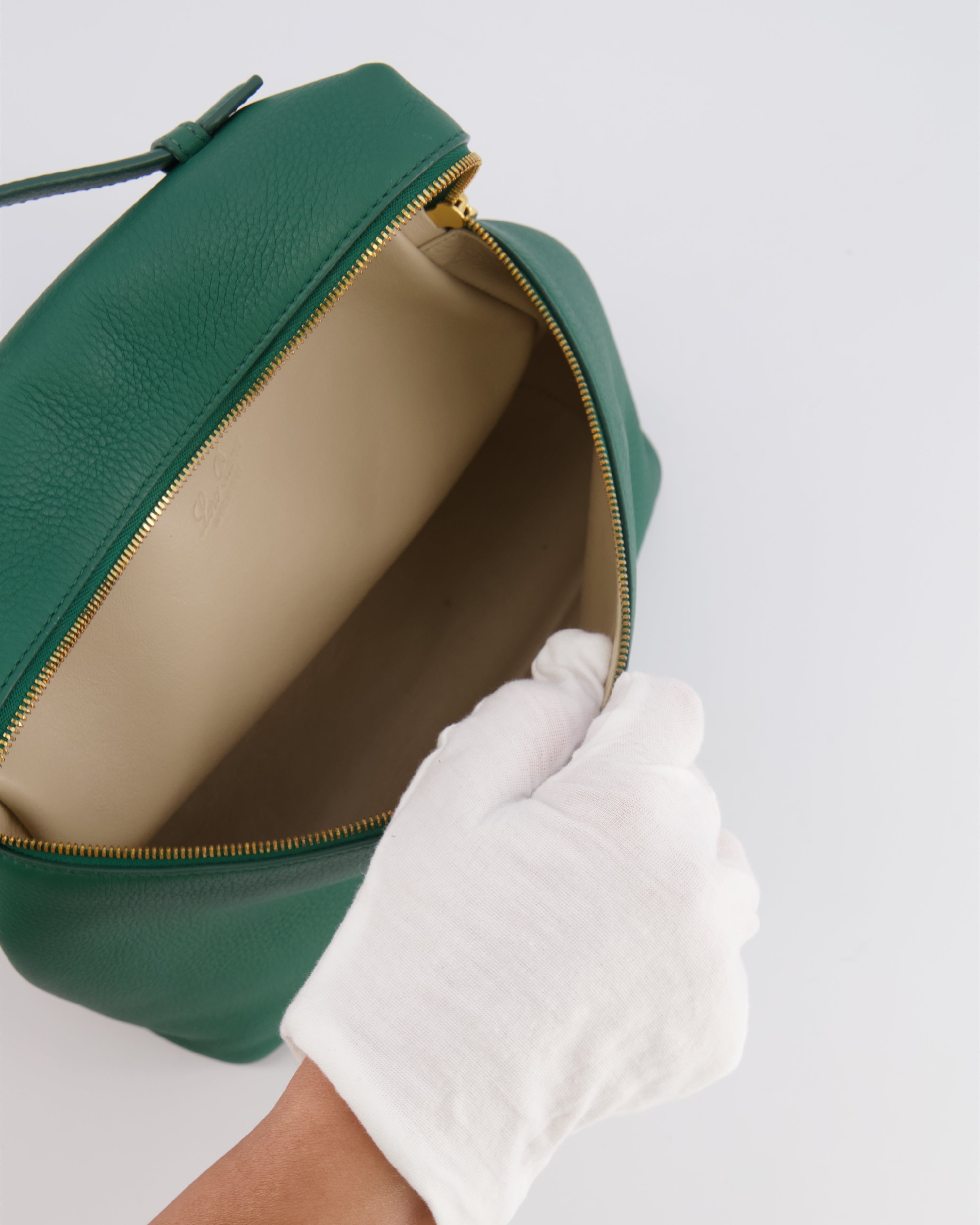 Loro Piana L23.5 Extra Pocket Backpack in Forest Green Grained Calfskin Leather with Gold Hardware RRP £2,900