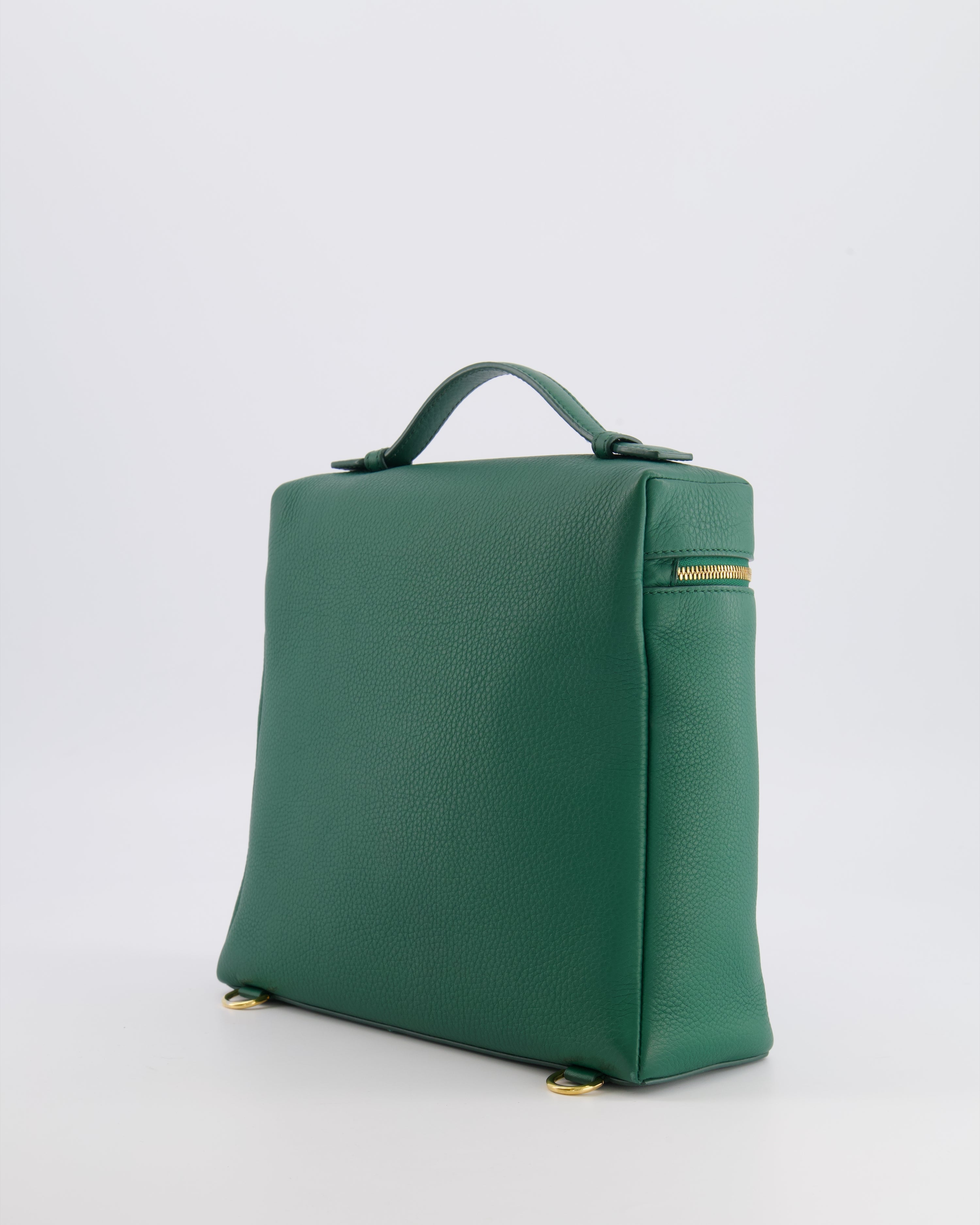 Loro Piana L23.5 Extra Pocket Backpack in Forest Green Grained Calfskin Leather with Gold Hardware RRP £2,900