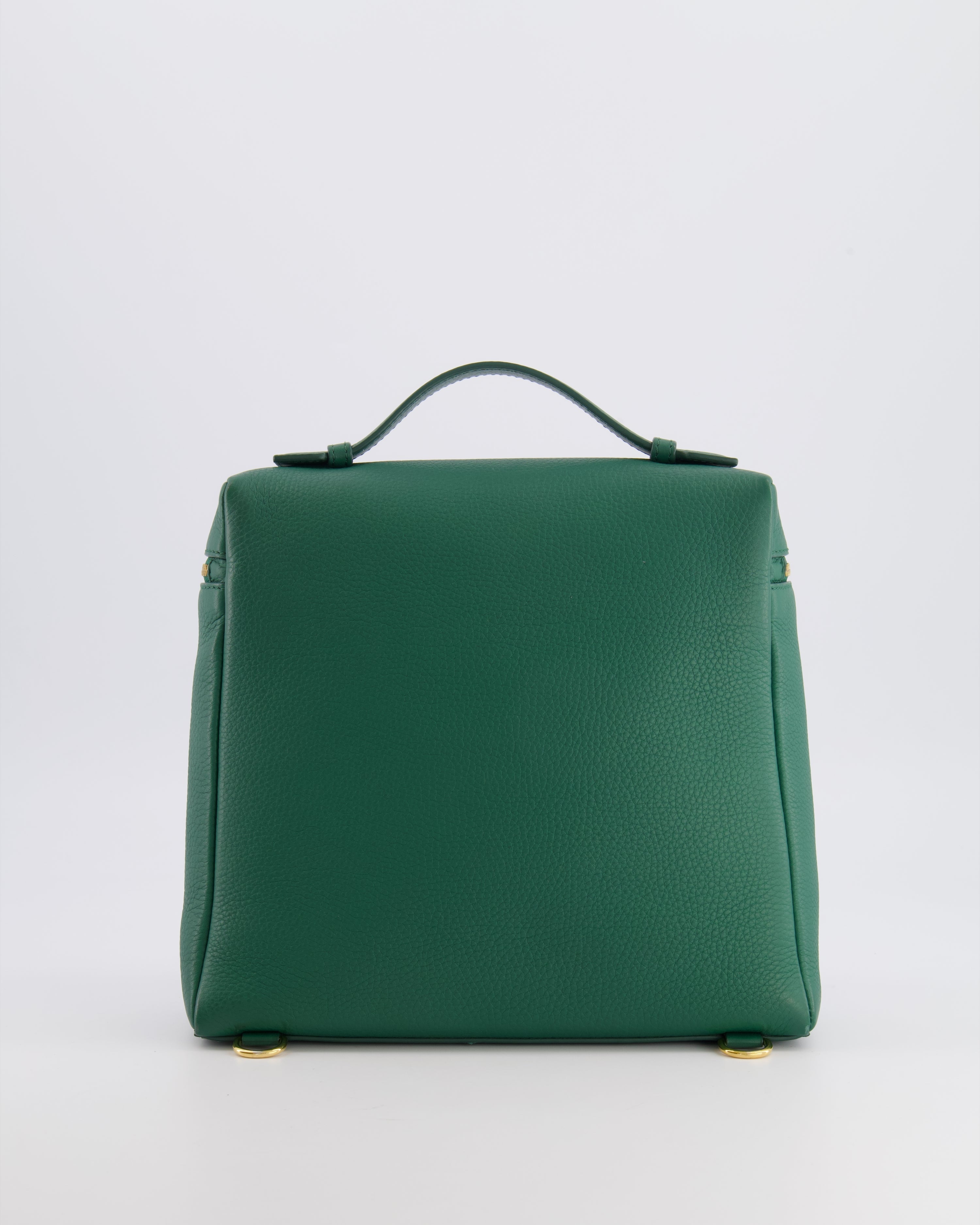 Loro Piana L23.5 Extra Pocket Backpack in Forest Green Grained Calfskin Leather with Gold Hardware RRP £2,900