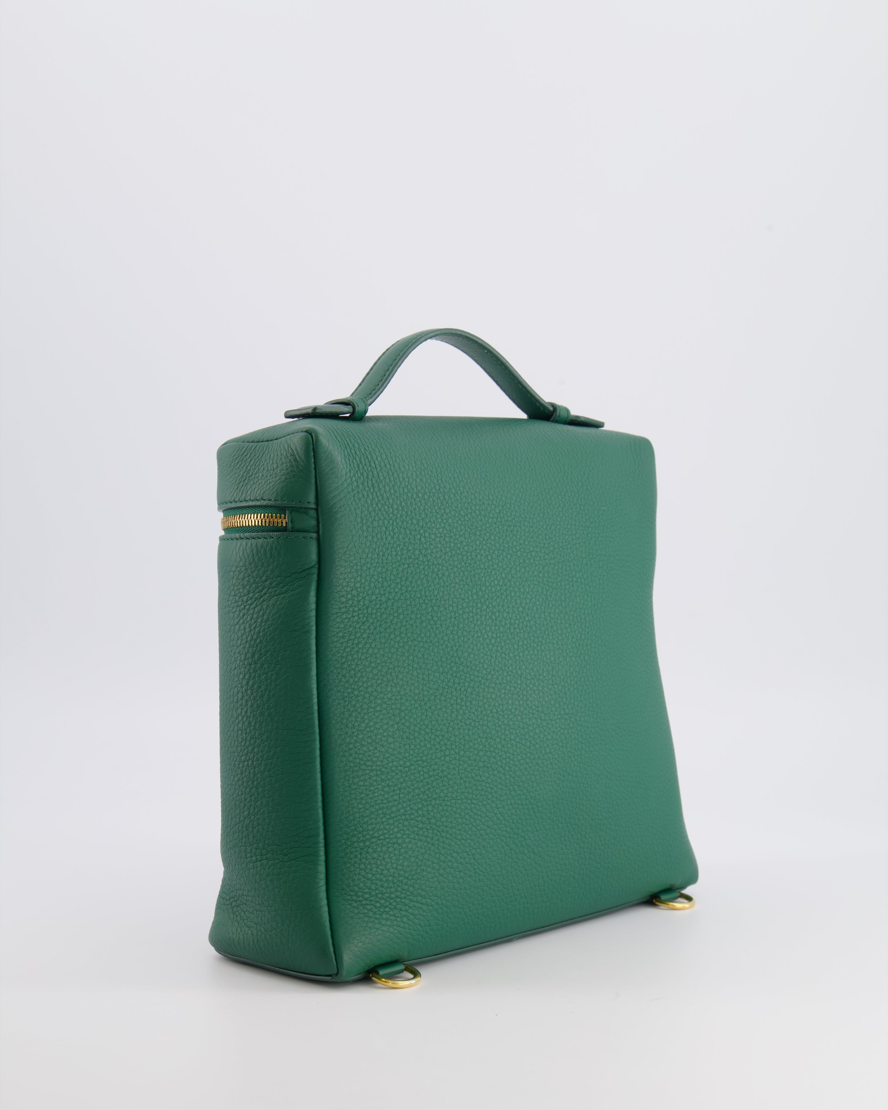 Loro Piana L23.5 Extra Pocket Backpack in Forest Green Grained Calfskin Leather with Gold Hardware RRP £2,900