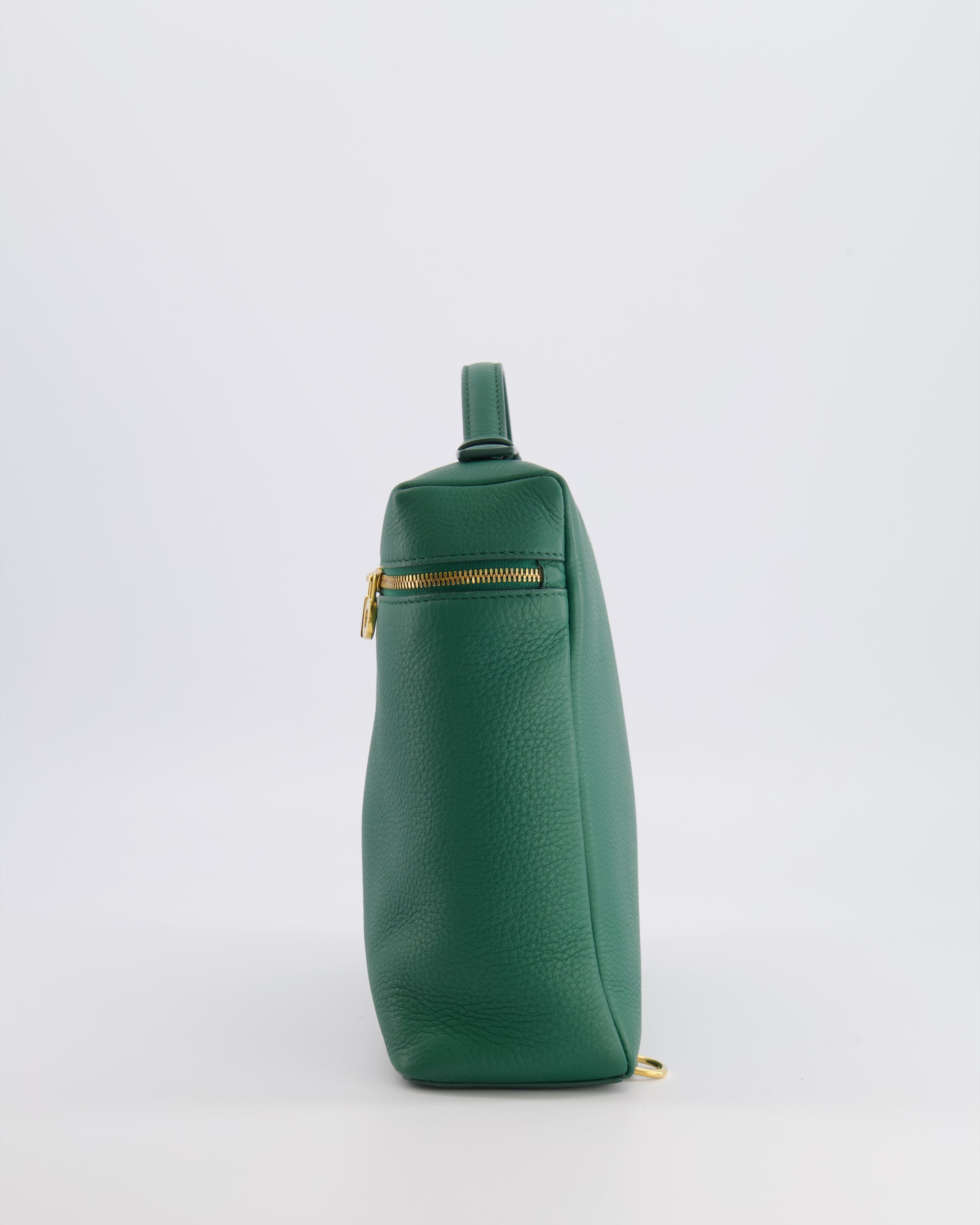 Loro Piana L23.5 Extra Pocket Backpack in Forest Green Grained Calfskin Leather with Gold Hardware RRP £2,900