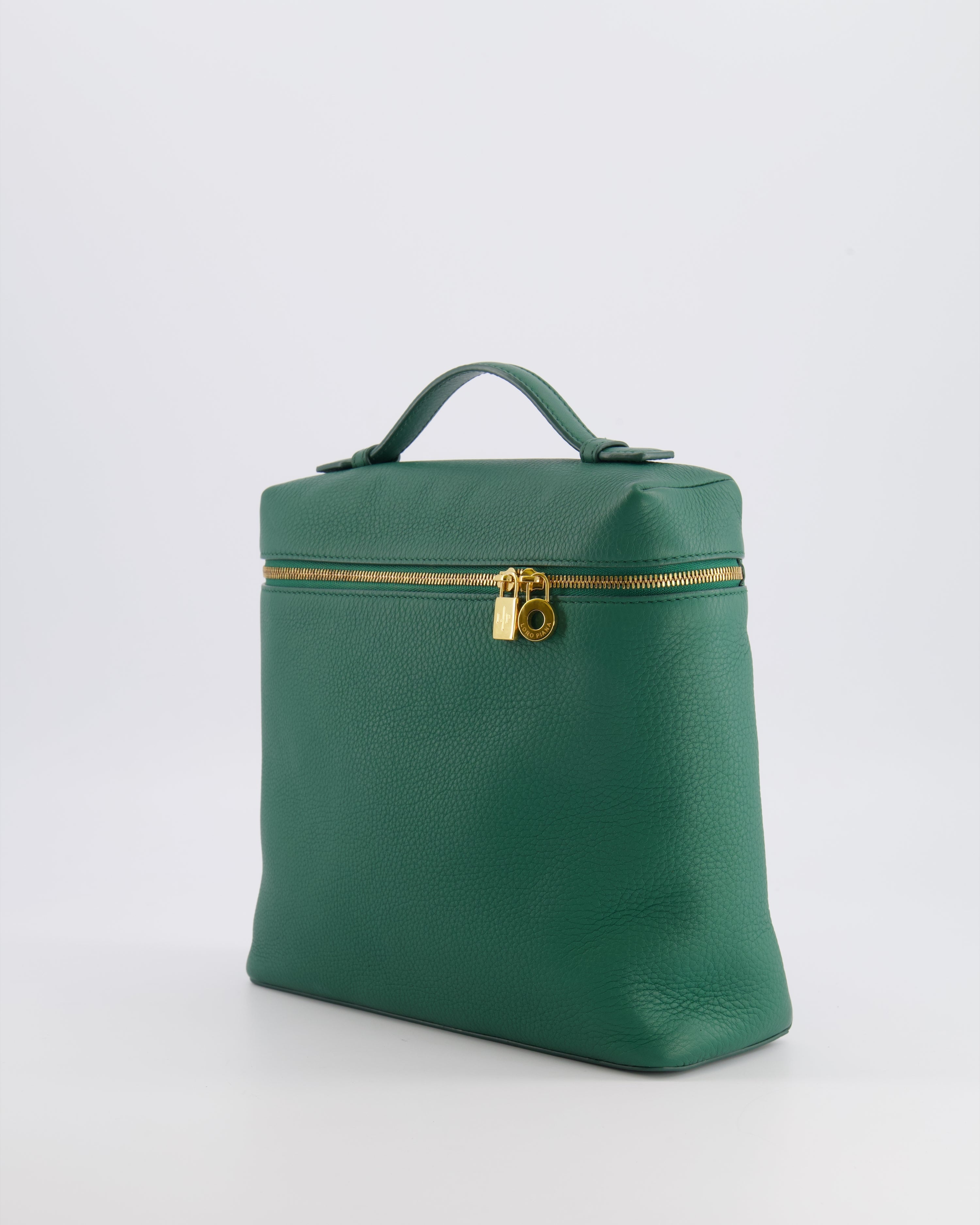 Loro Piana L23.5 Extra Pocket Backpack in Forest Green Grained Calfskin Leather with Gold Hardware RRP £2,900