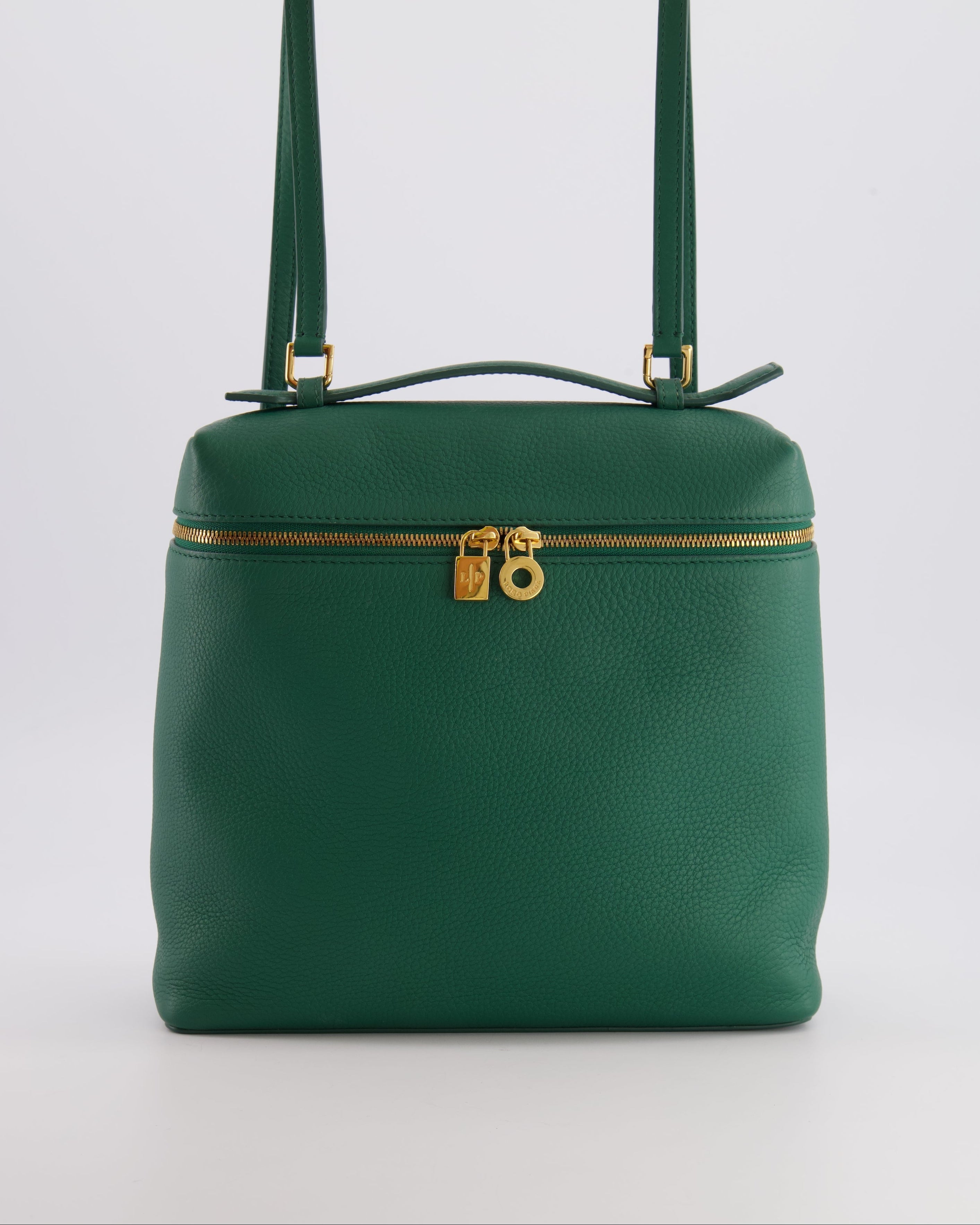 Loro Piana L23.5 Extra Pocket Backpack in Forest Green Grained Calfskin Leather with Gold Hardware RRP £2,900