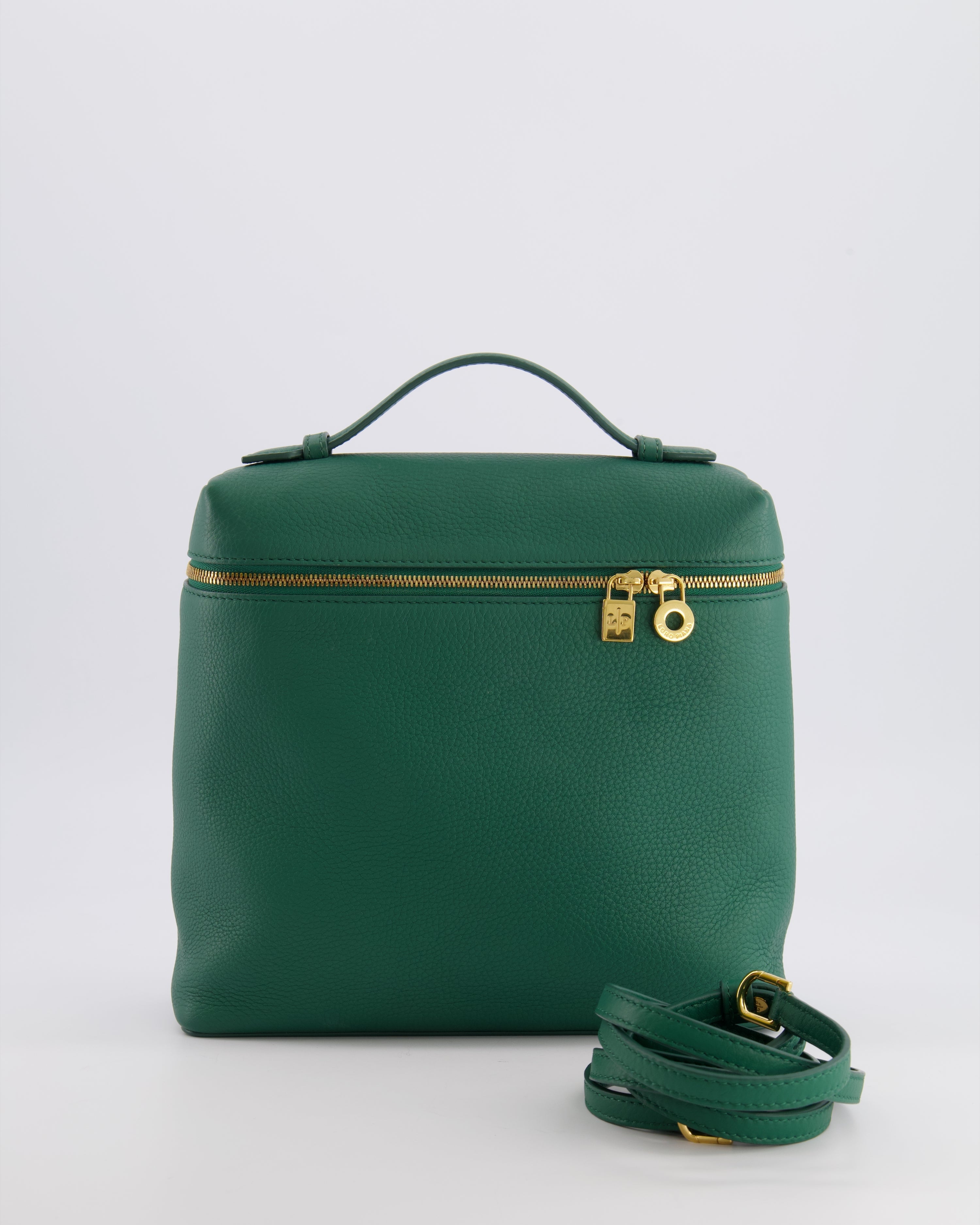 Loro Piana L23.5 Extra Pocket Backpack in Forest Green Grained Calfskin Leather with Gold Hardware RRP £2,900