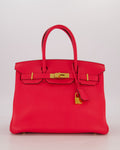*RARE* Hermès Birkin 30 Retourne Bag in Rose Extreme Clemence Leather with Gold Hardware