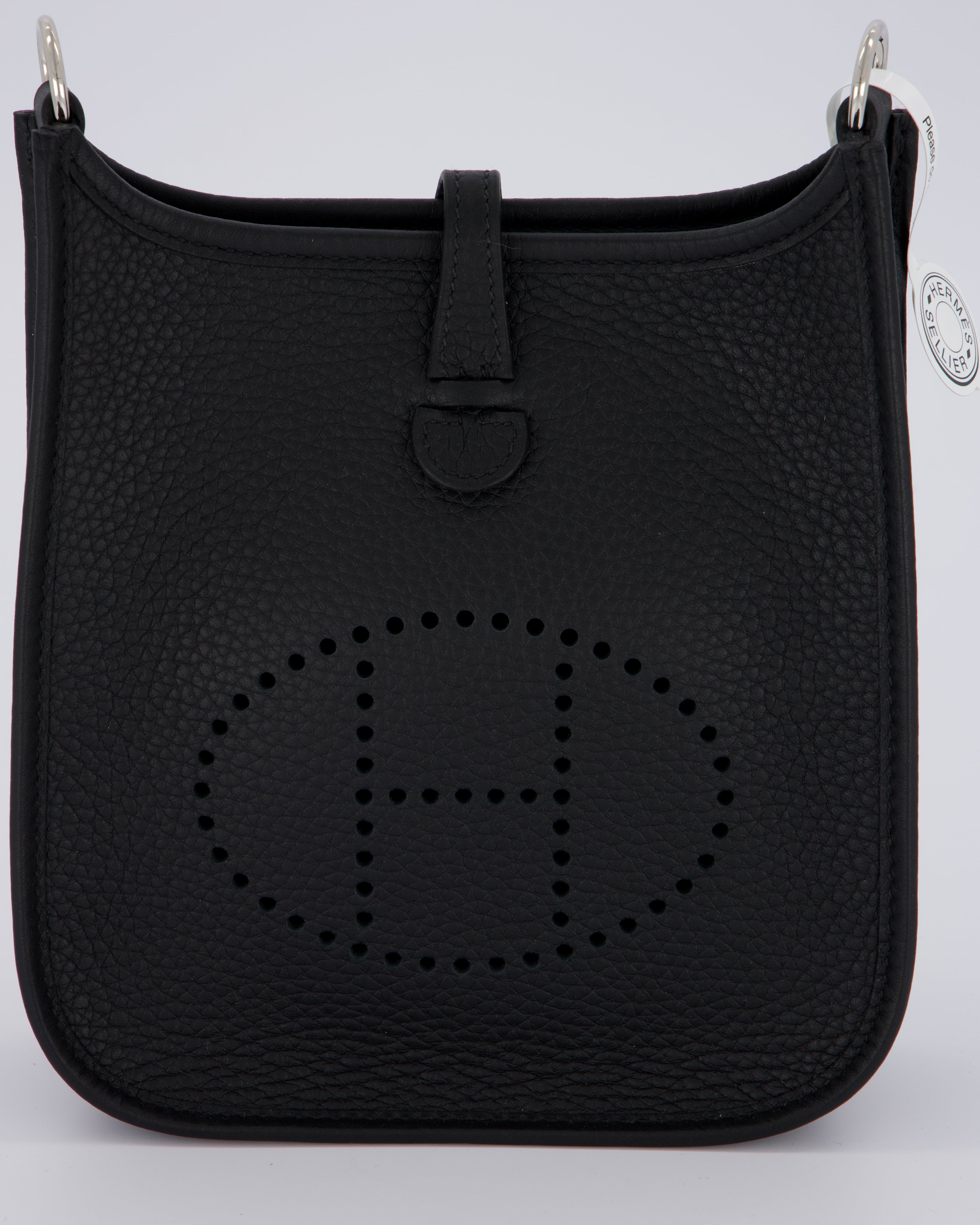 Hermès Mini Evelyne 16 Bag in Noir Clemence Leather with Palladium Hardware