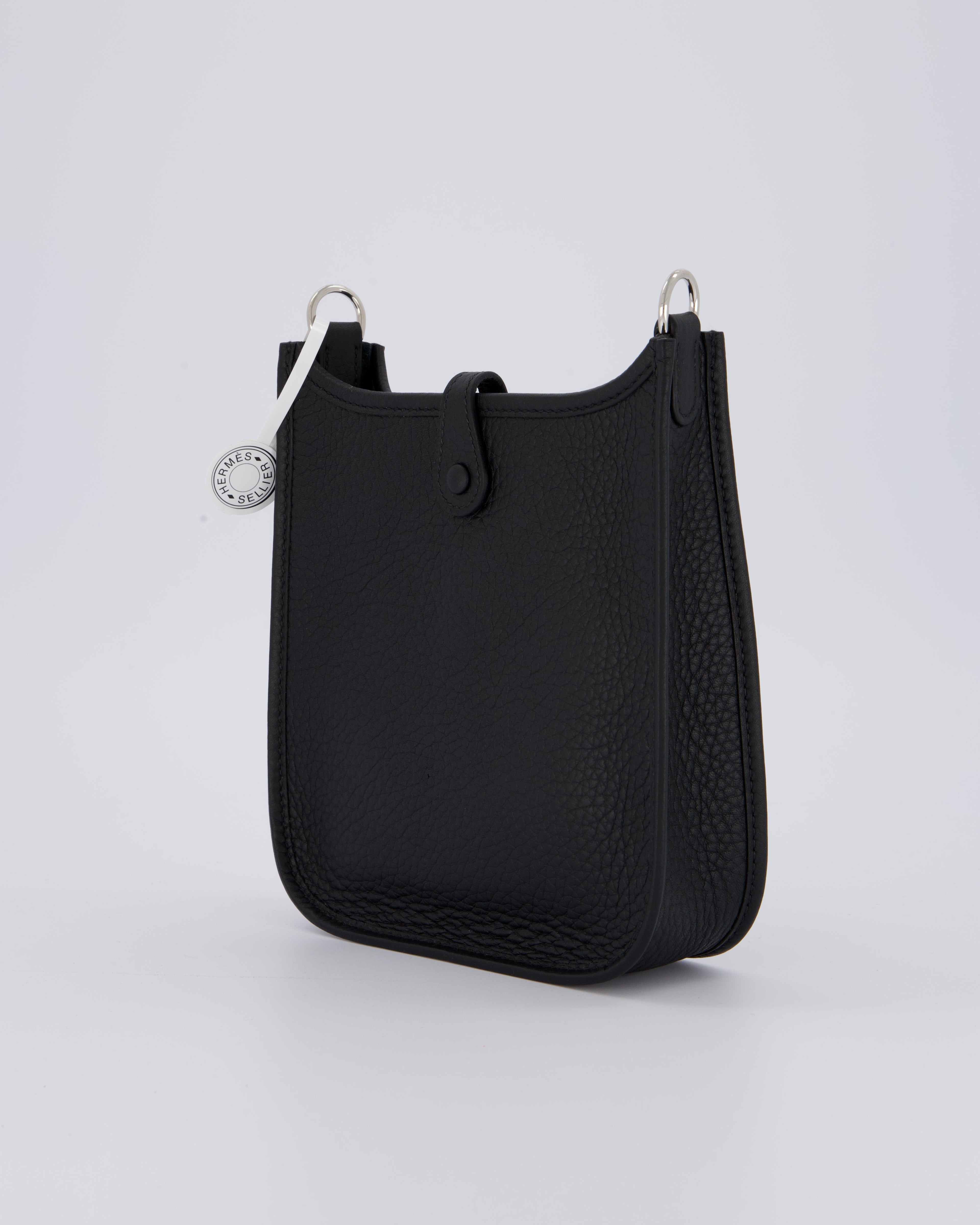 Hermès Mini Evelyne 16 Bag in Noir Clemence Leather with Palladium Hardware