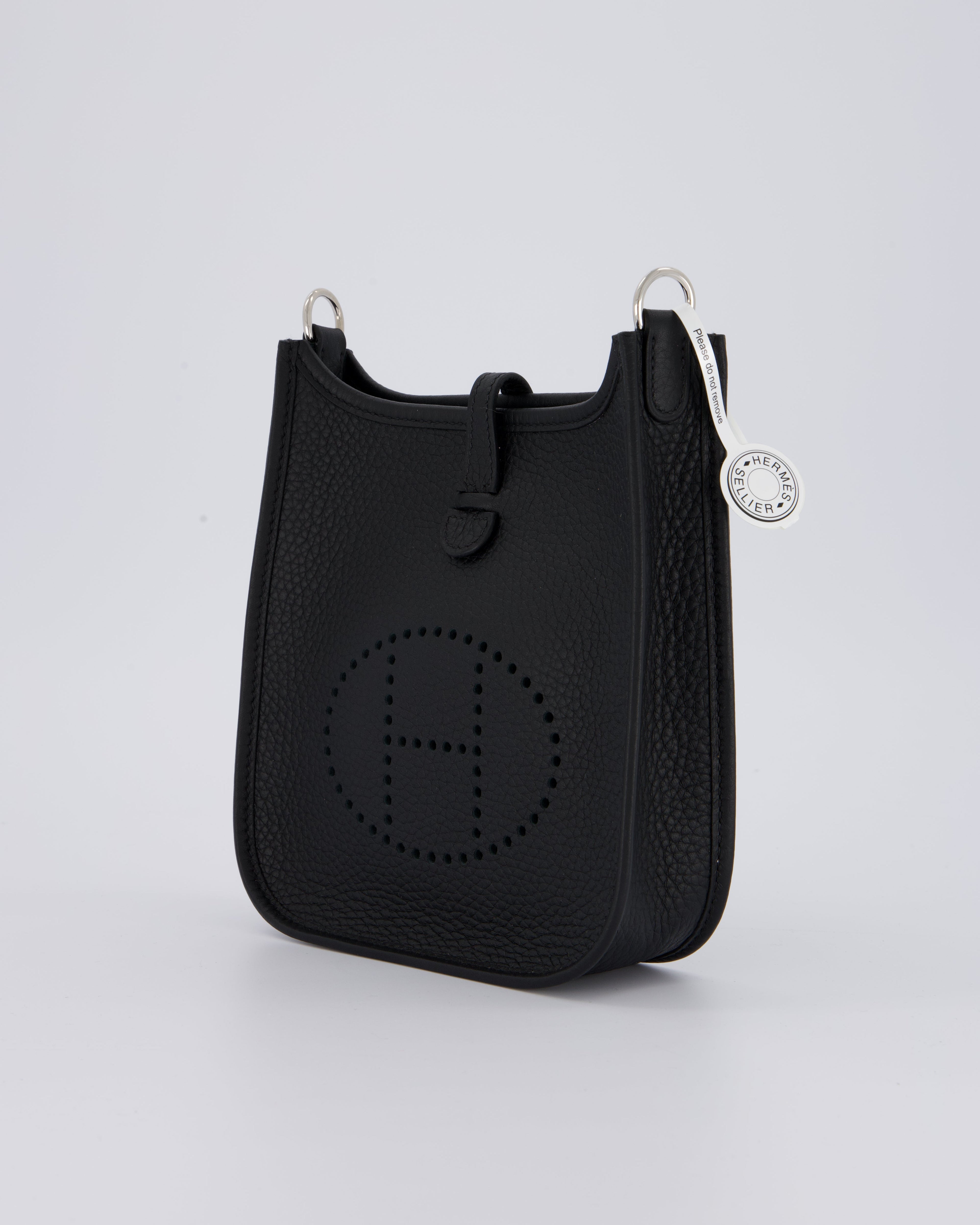 Hermès Mini Evelyne 16 Bag in Noir Clemence Leather with Palladium Hardware