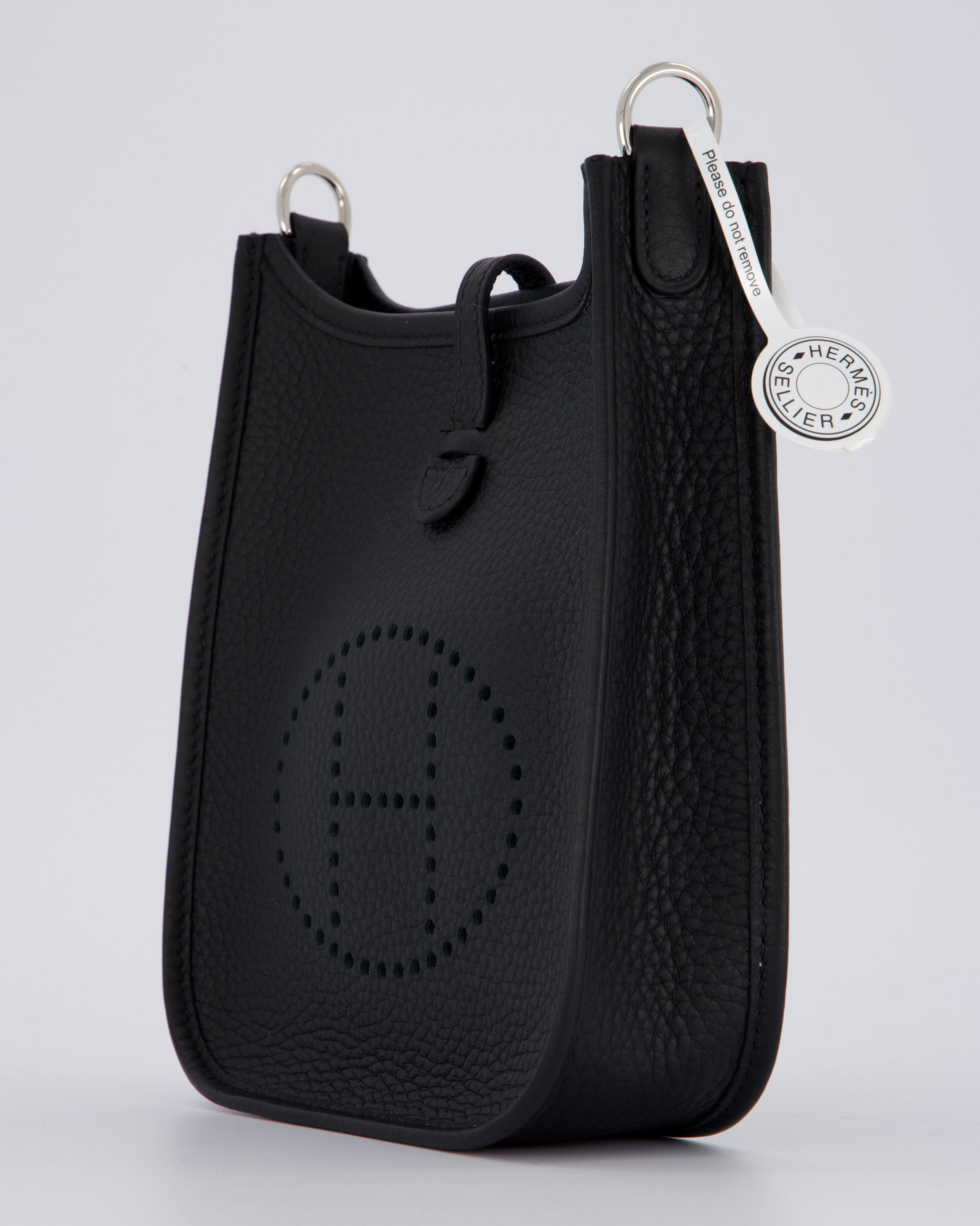 Hermès Mini Evelyne 16 Bag in Noir Clemence Leather with Palladium Hardware