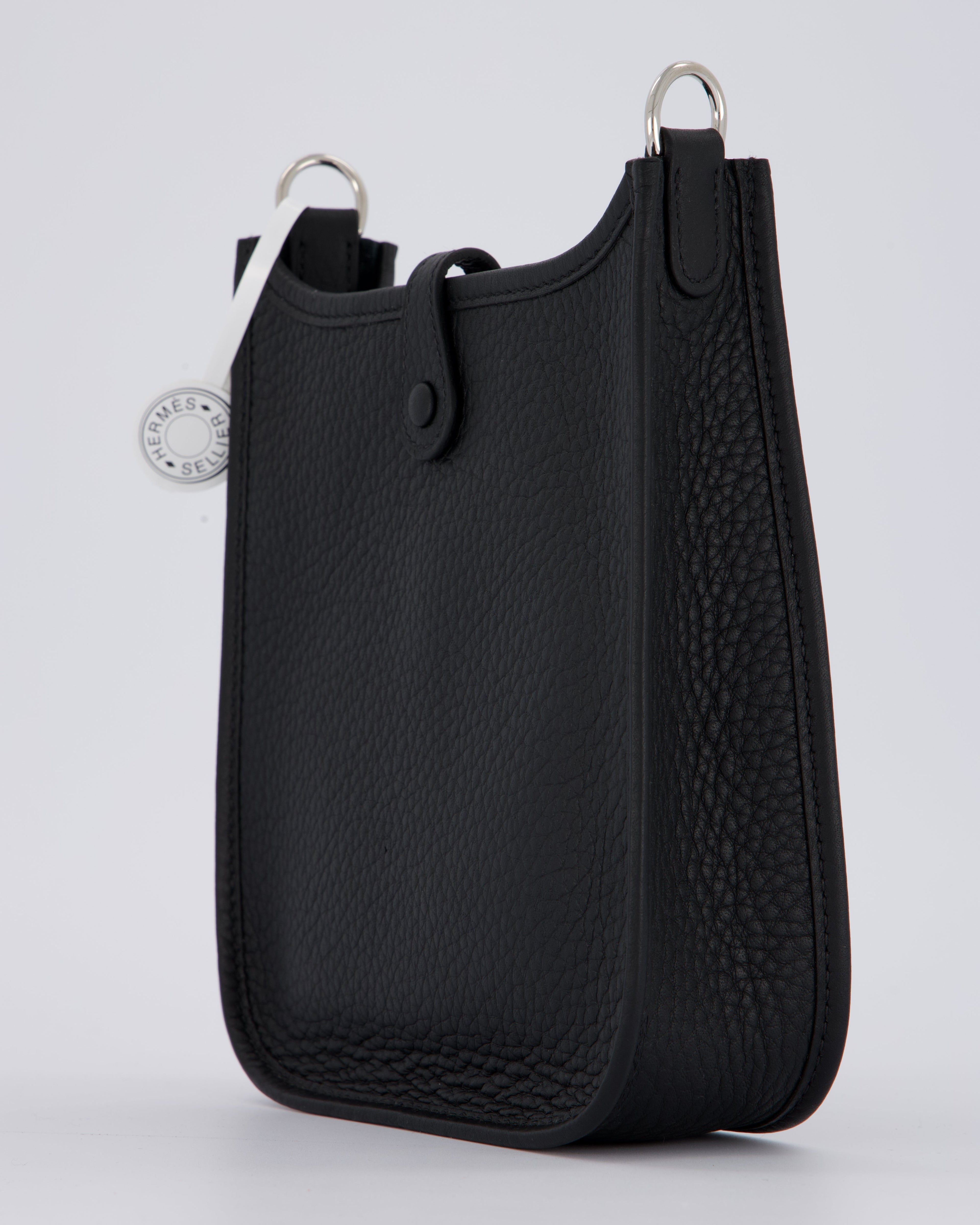 Hermès Mini Evelyne 16 Bag in Noir Clemence Leather with Palladium Hardware