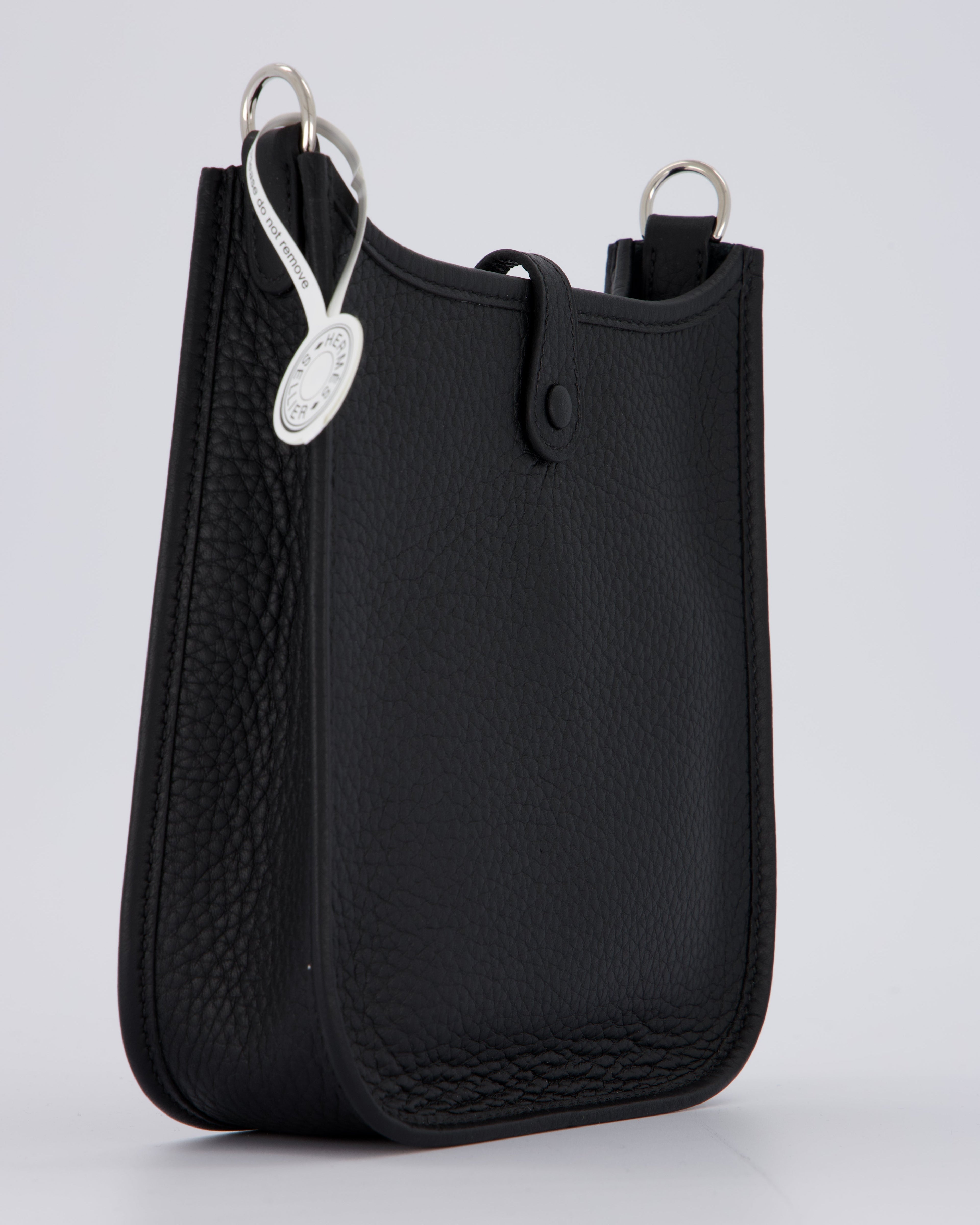 Hermès Mini Evelyne 16 Bag in Noir Clemence Leather with Palladium Hardware